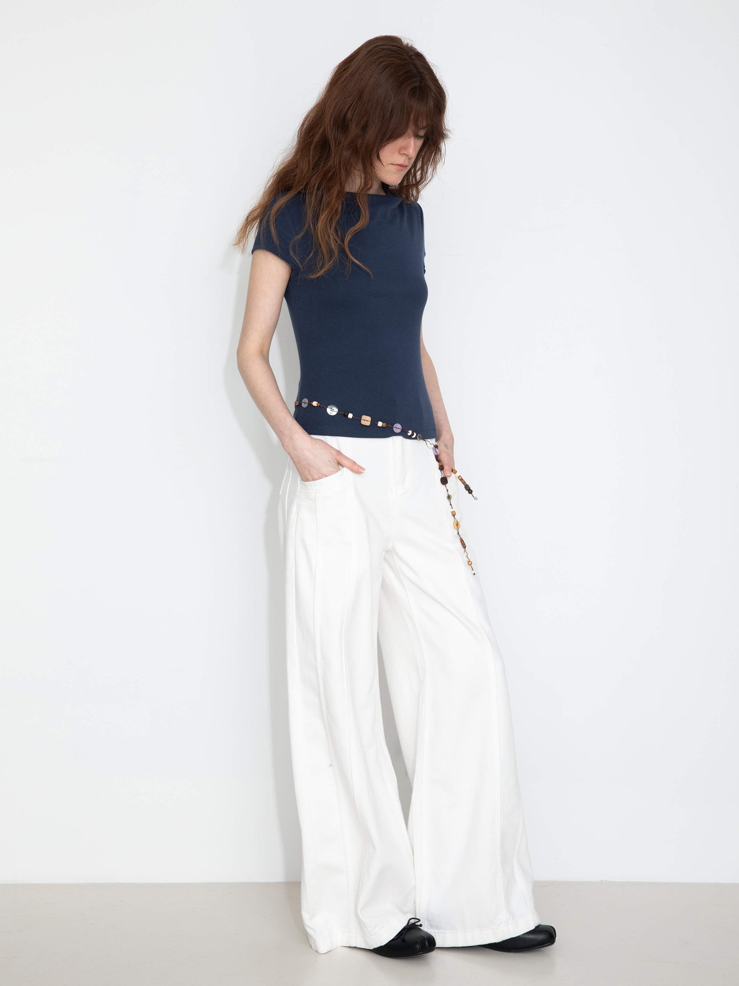 C BY CUBIC Draped Neck Short-Sleeve T-Shirt