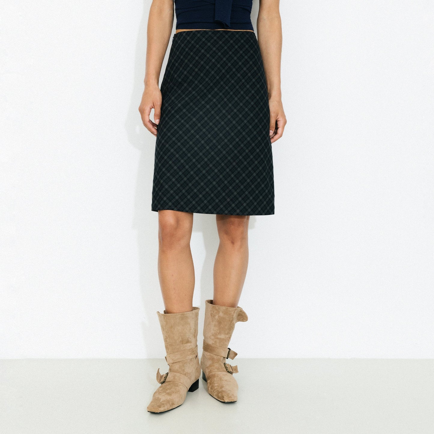 Straight-Cut Check Skirt