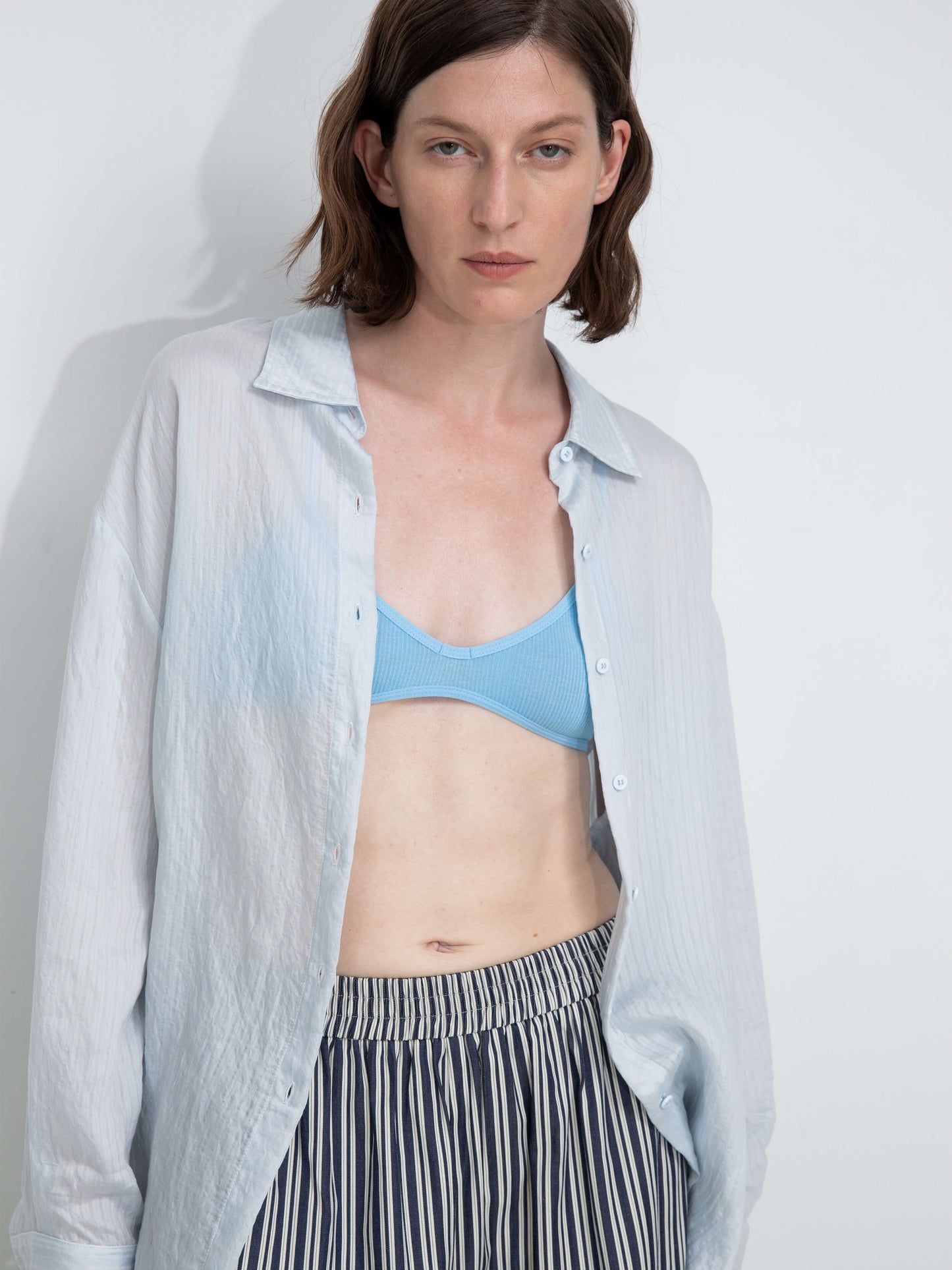 Semi-Sheer Oversized Striped Pattern Shirt