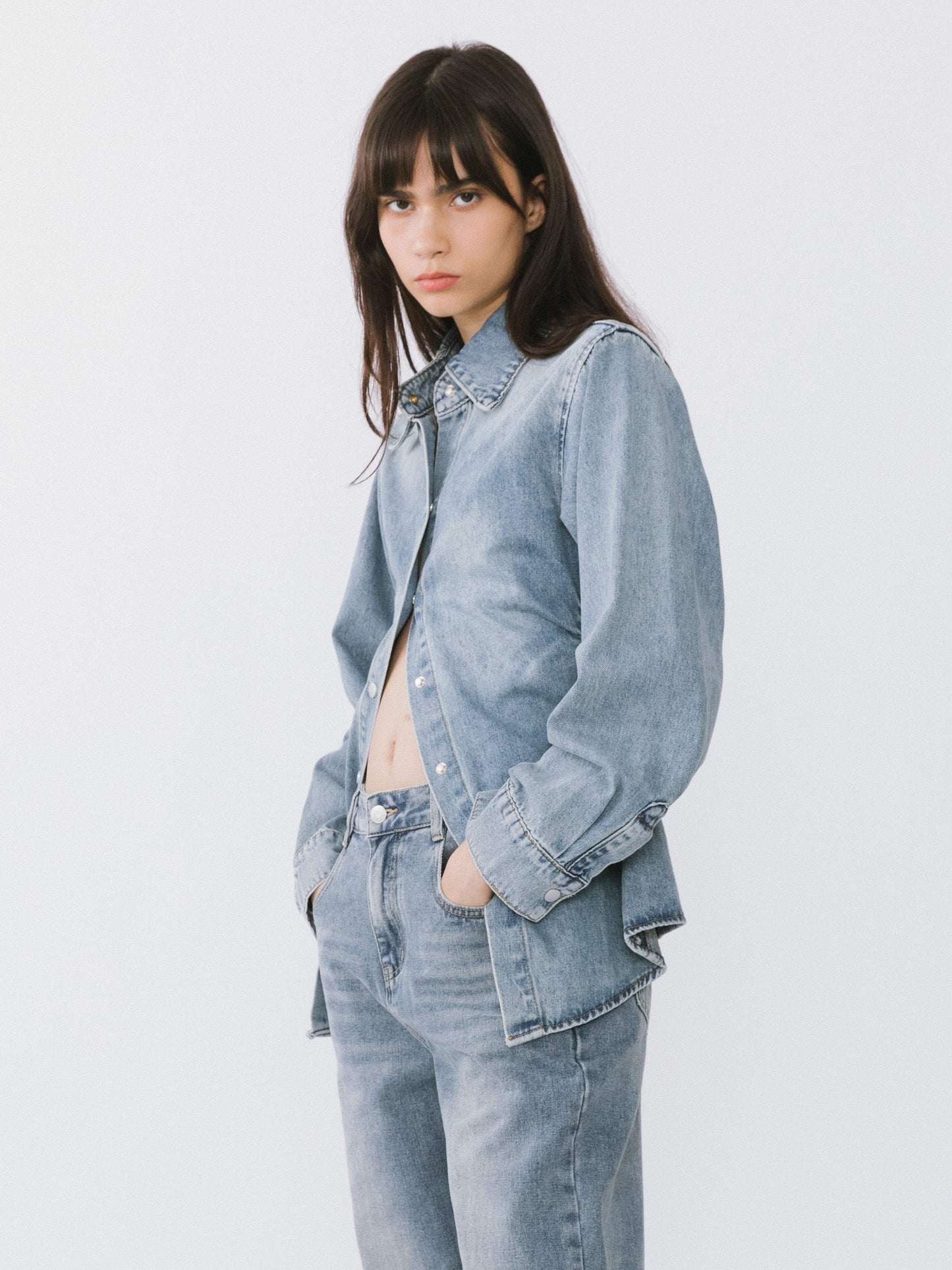 Blue Denim 100% Cotton Long Shirt