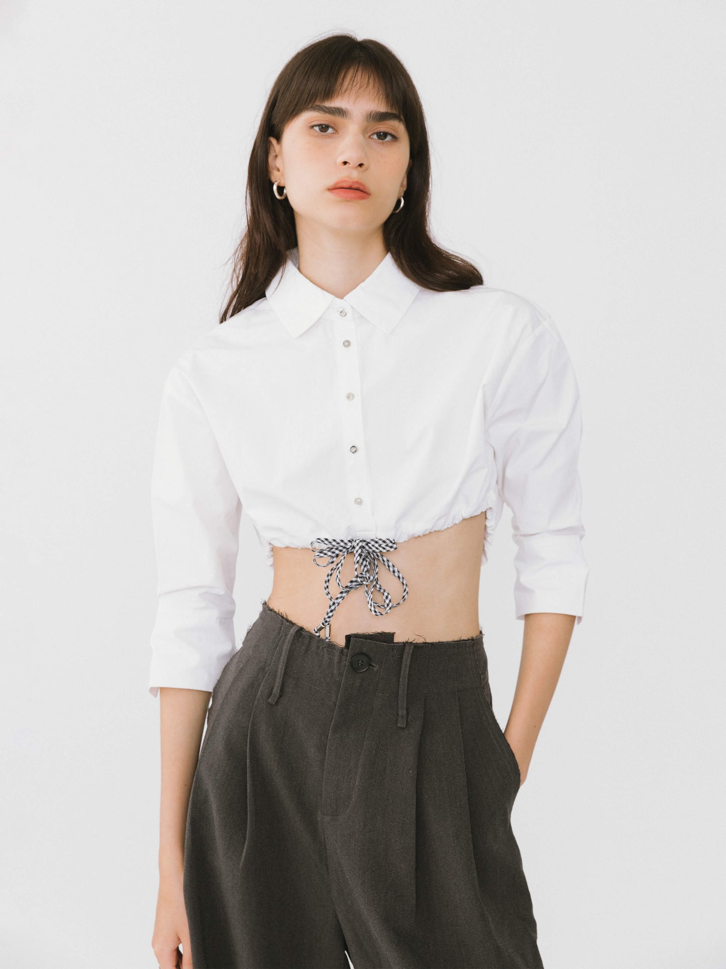 Extra Cropped Shirt with Drawstring Waist