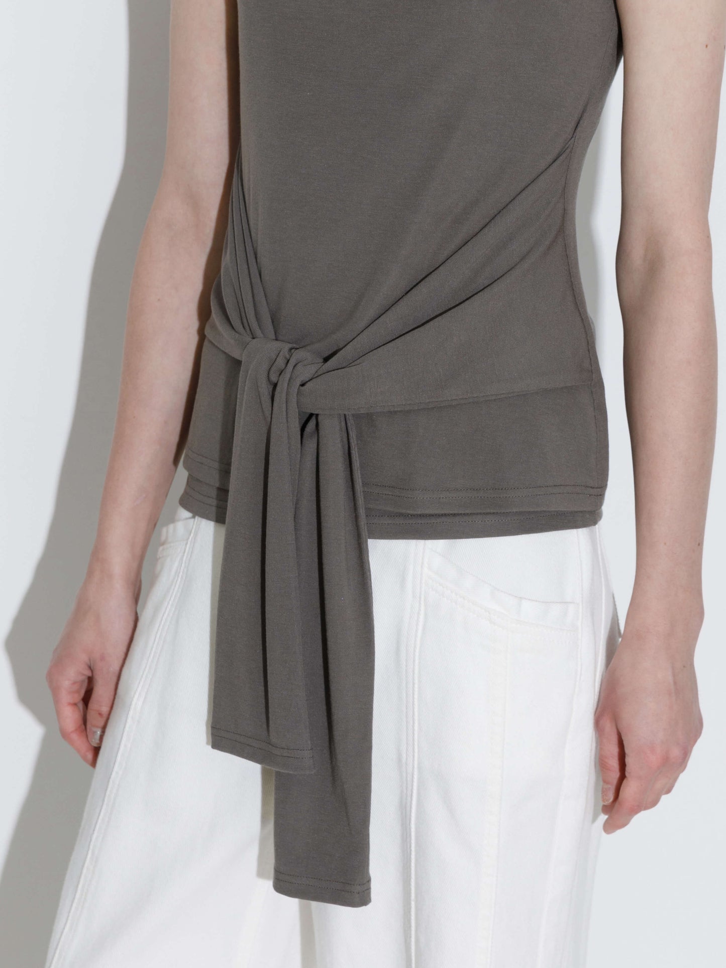 Tie-Detail Sleeveless Mock Neck Top