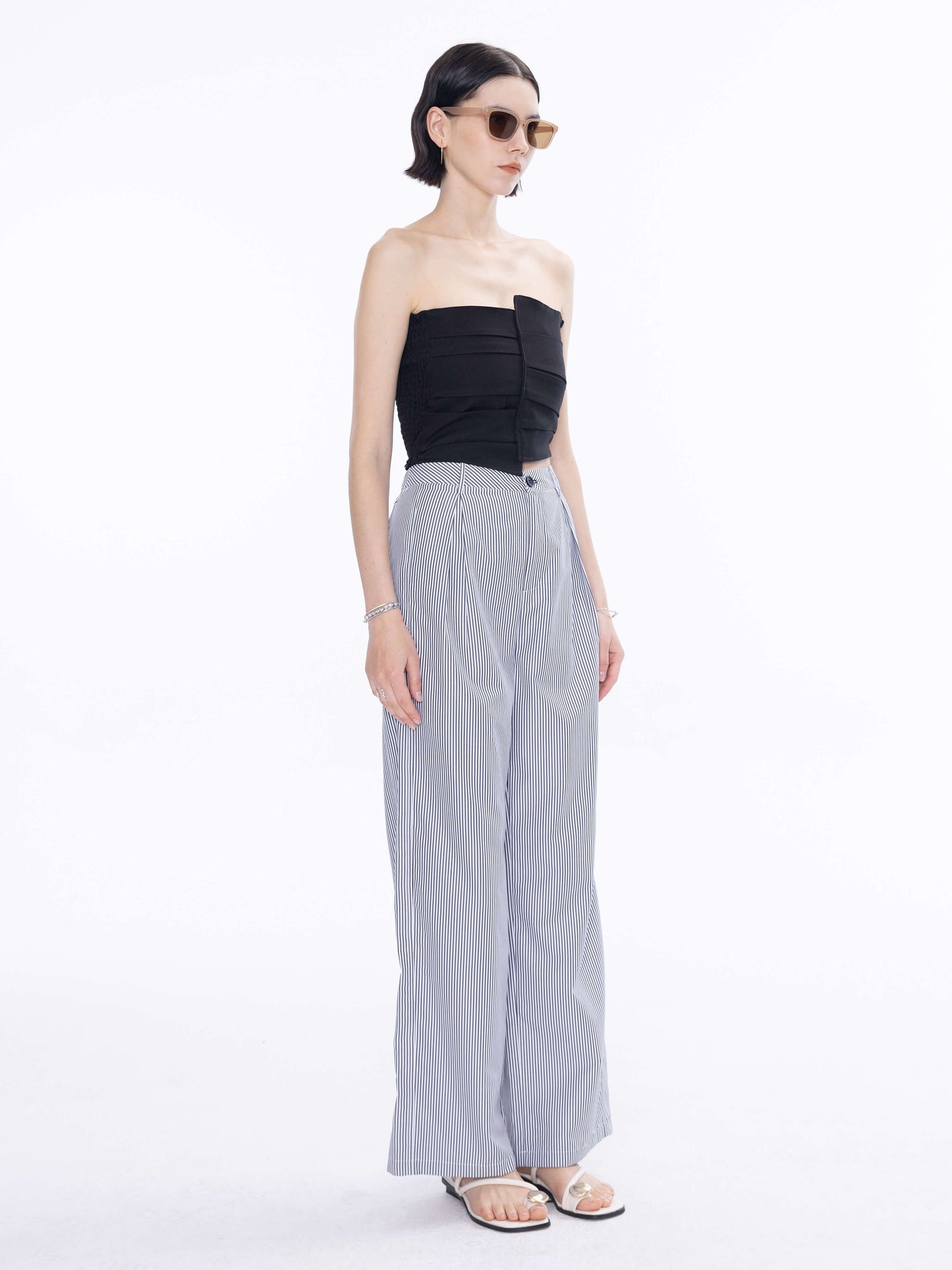 High Rise Pinstripe Tailored Trousers