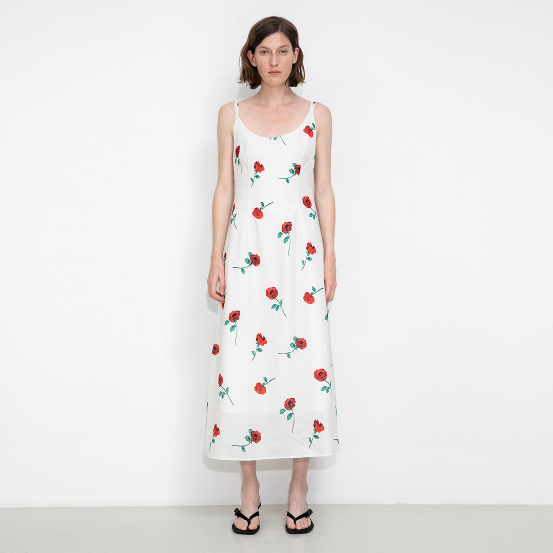 Rose Printed Fitted Sling Dress
