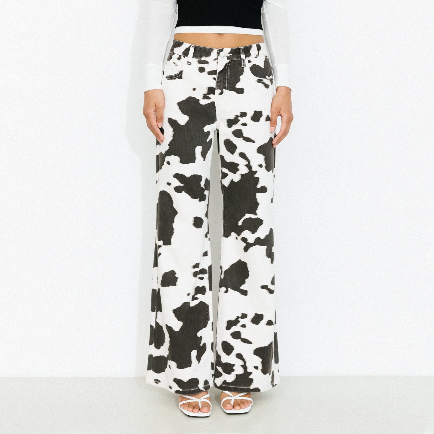 Cow Print Wide-Leg Trousers
