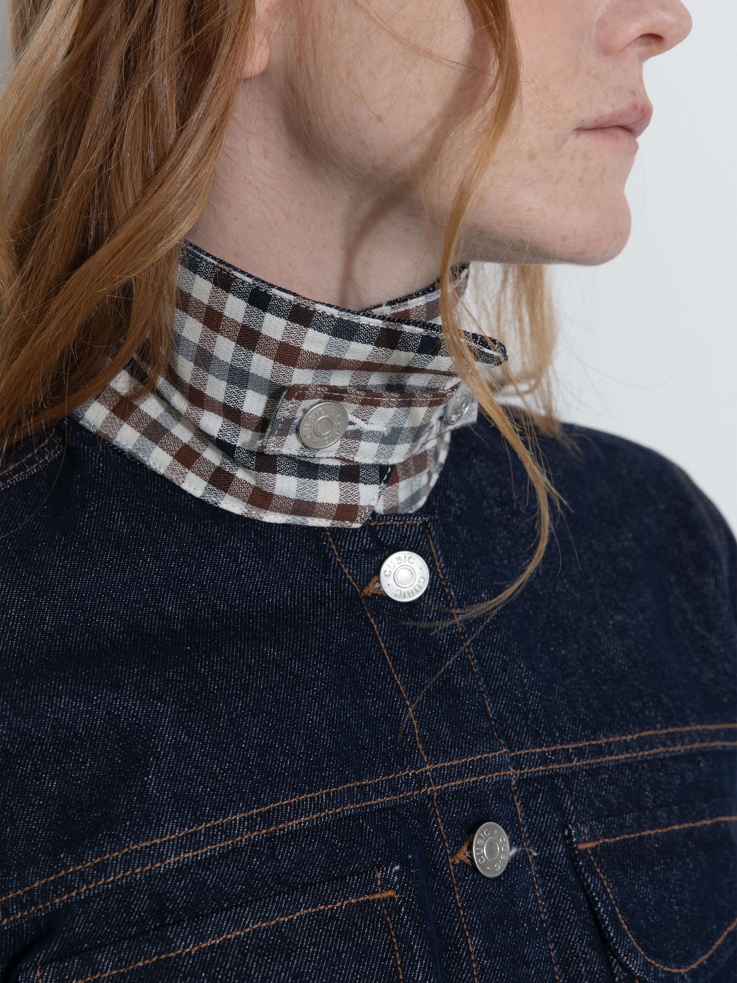 Color-Block High-Neck Denim Jacket