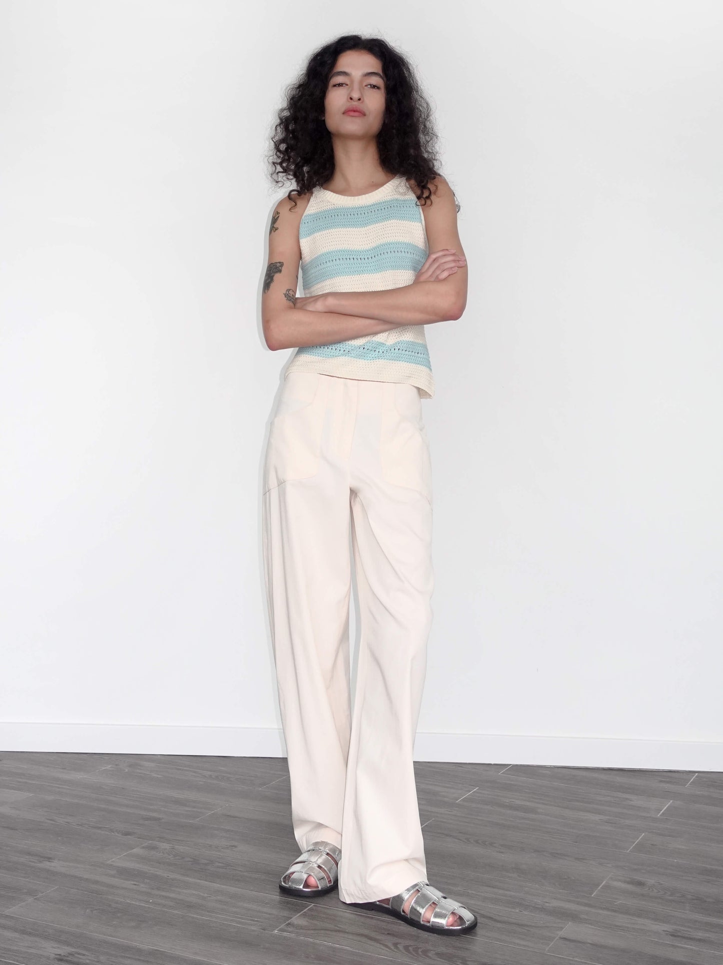 High Waisted Cotton Straight Trousers