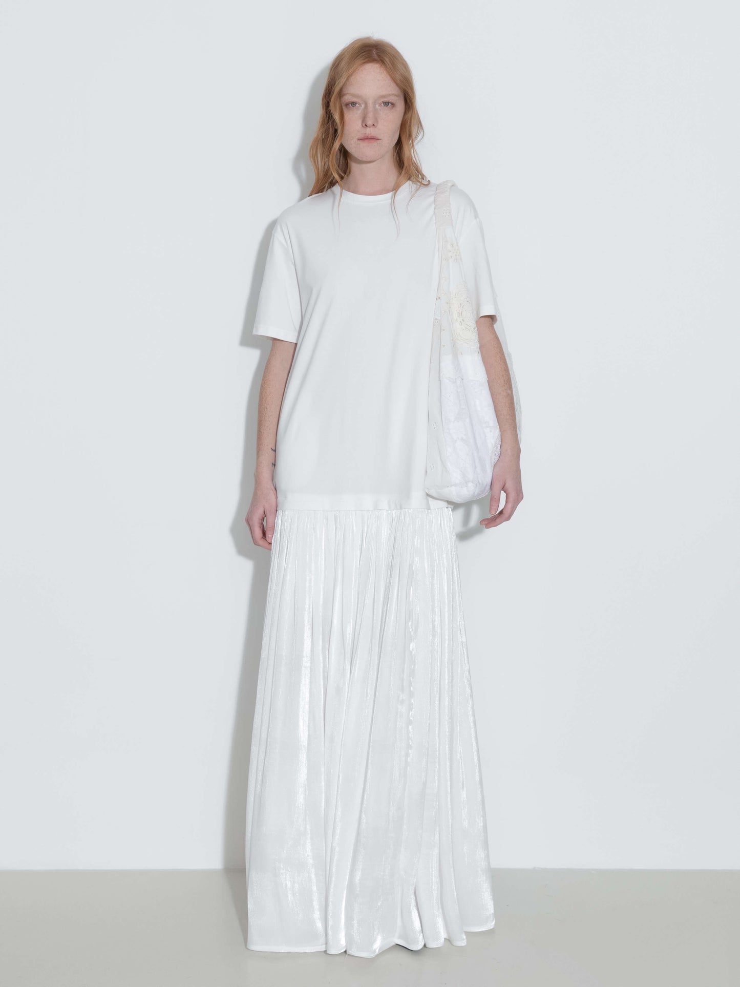 Oversized Round Neck Short Sleeve Pleated Dress