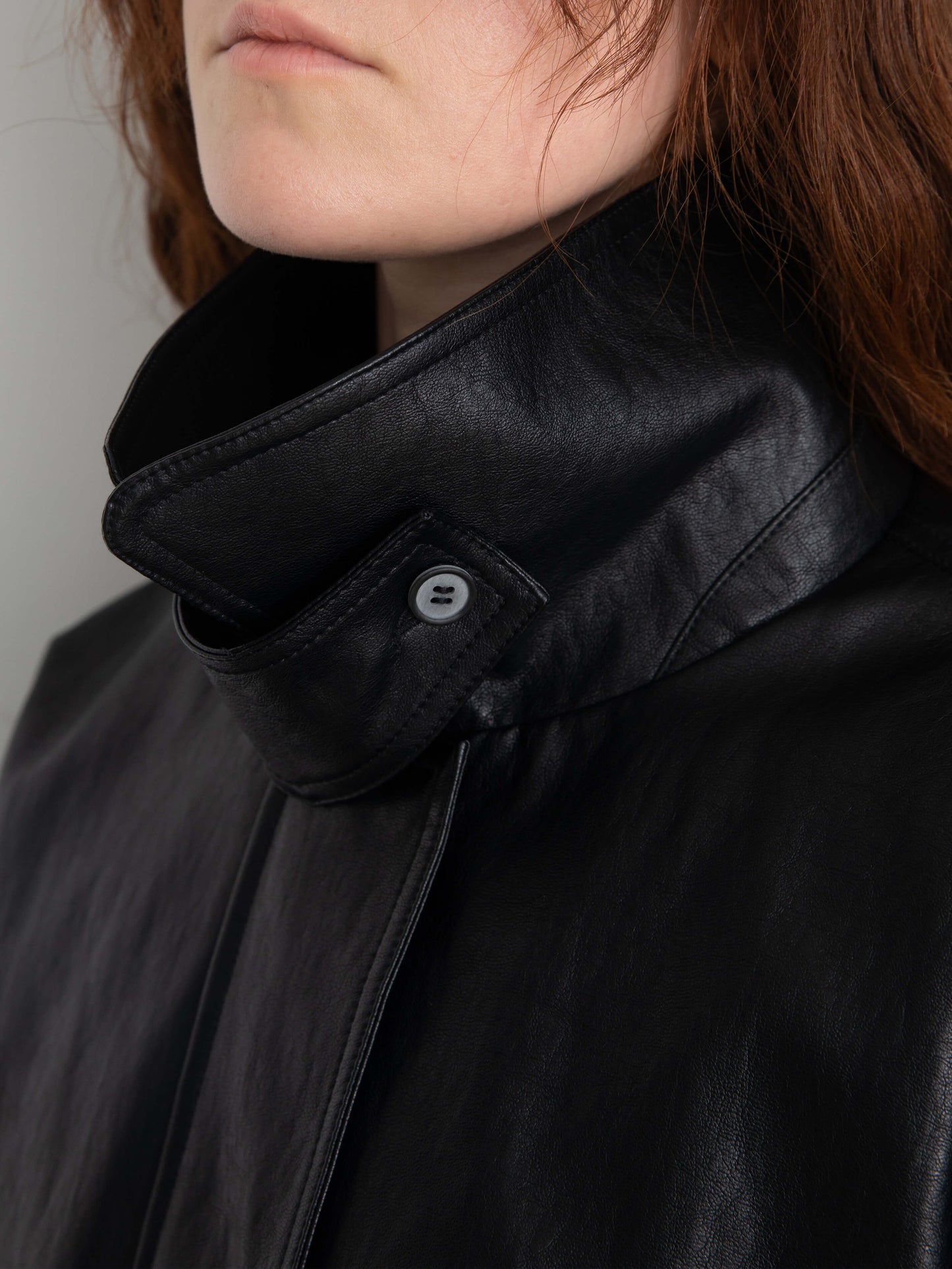 Stand Collar Oversized Leather Jacket