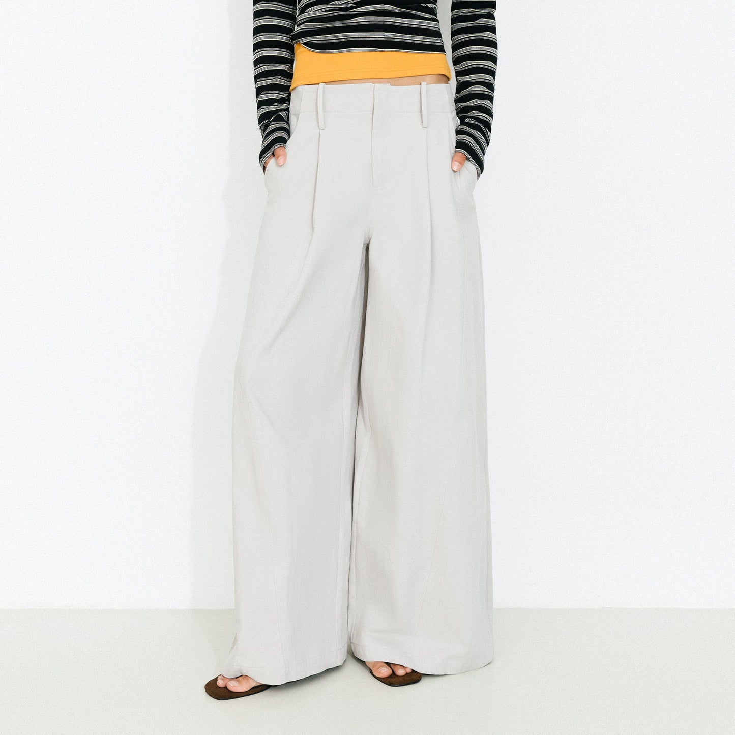 100% Cotton High-Waisted Wide-Leg Casual Trousers