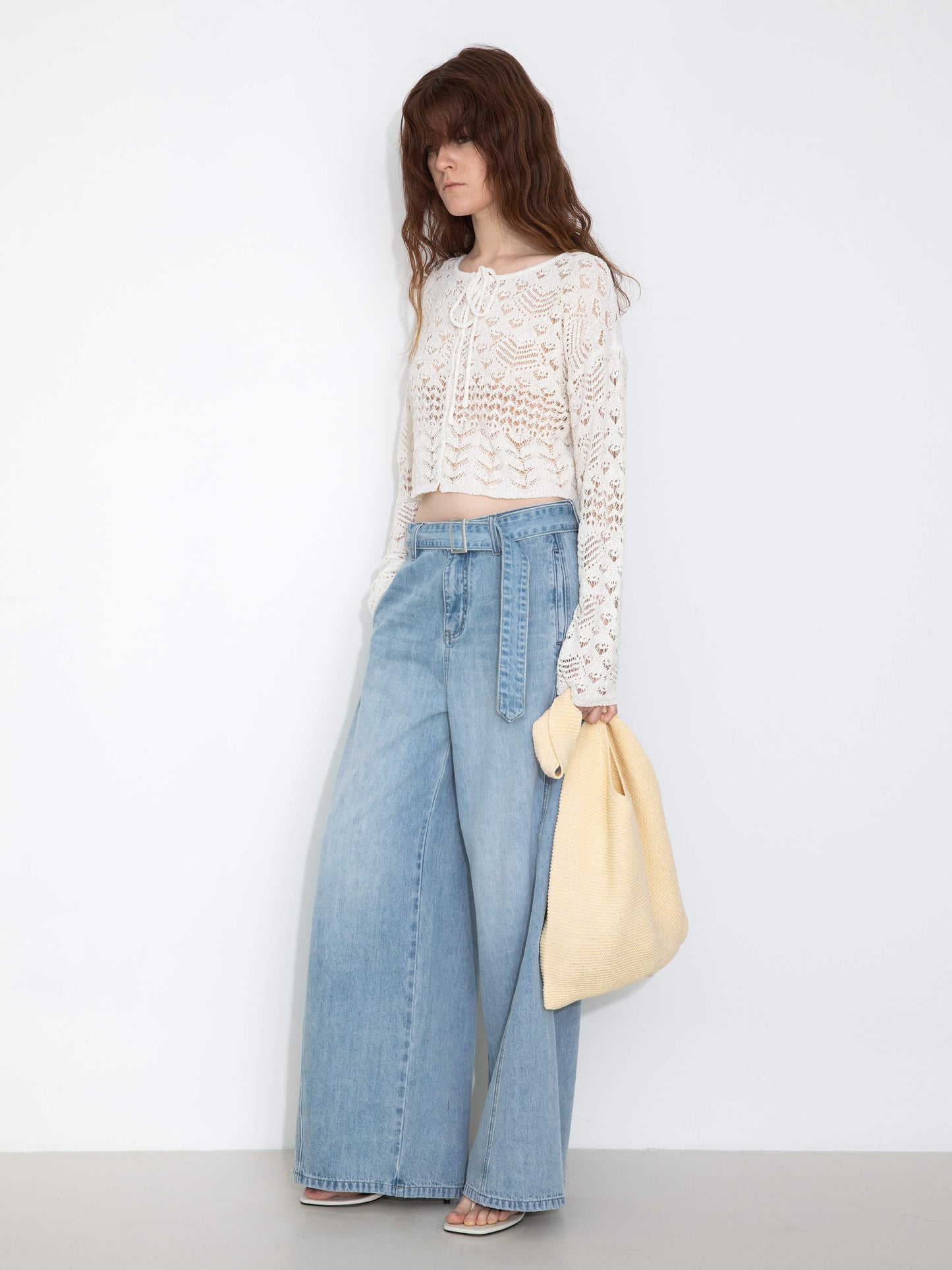 Tie Hollow-Out Knit Long Sleeve Cardigan
