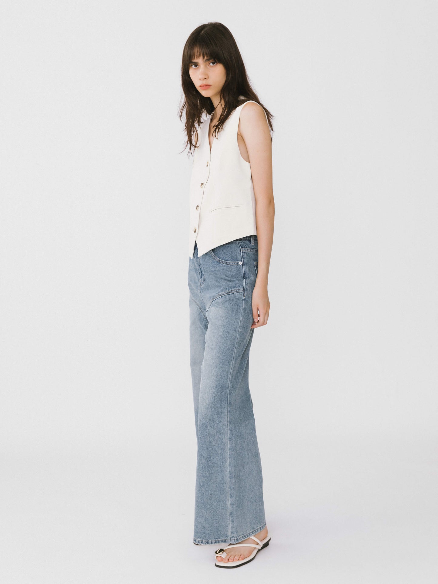 Wide Leg Curved Panel Jeans