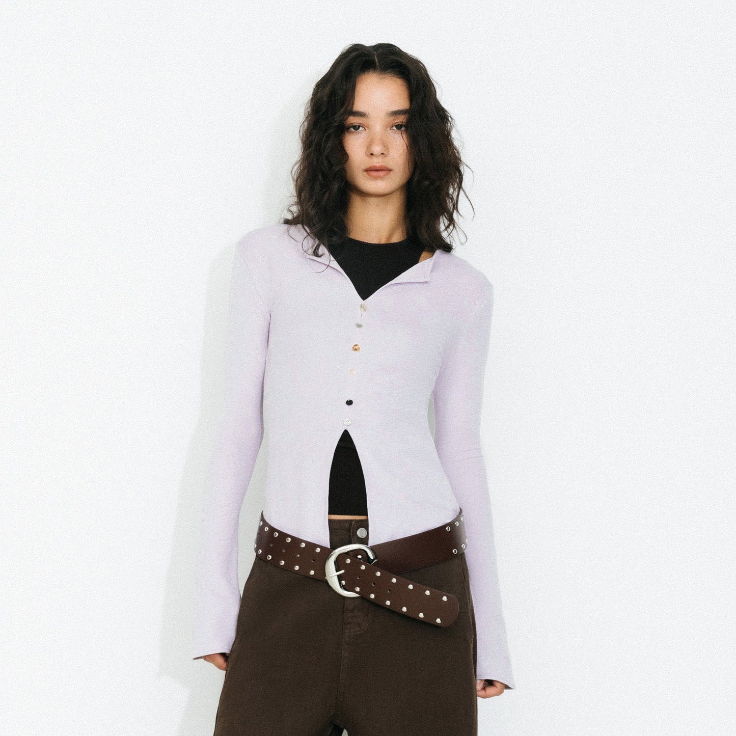C by CUBIC V-Neck Slim-Fit Knit Long-Sleeve Top