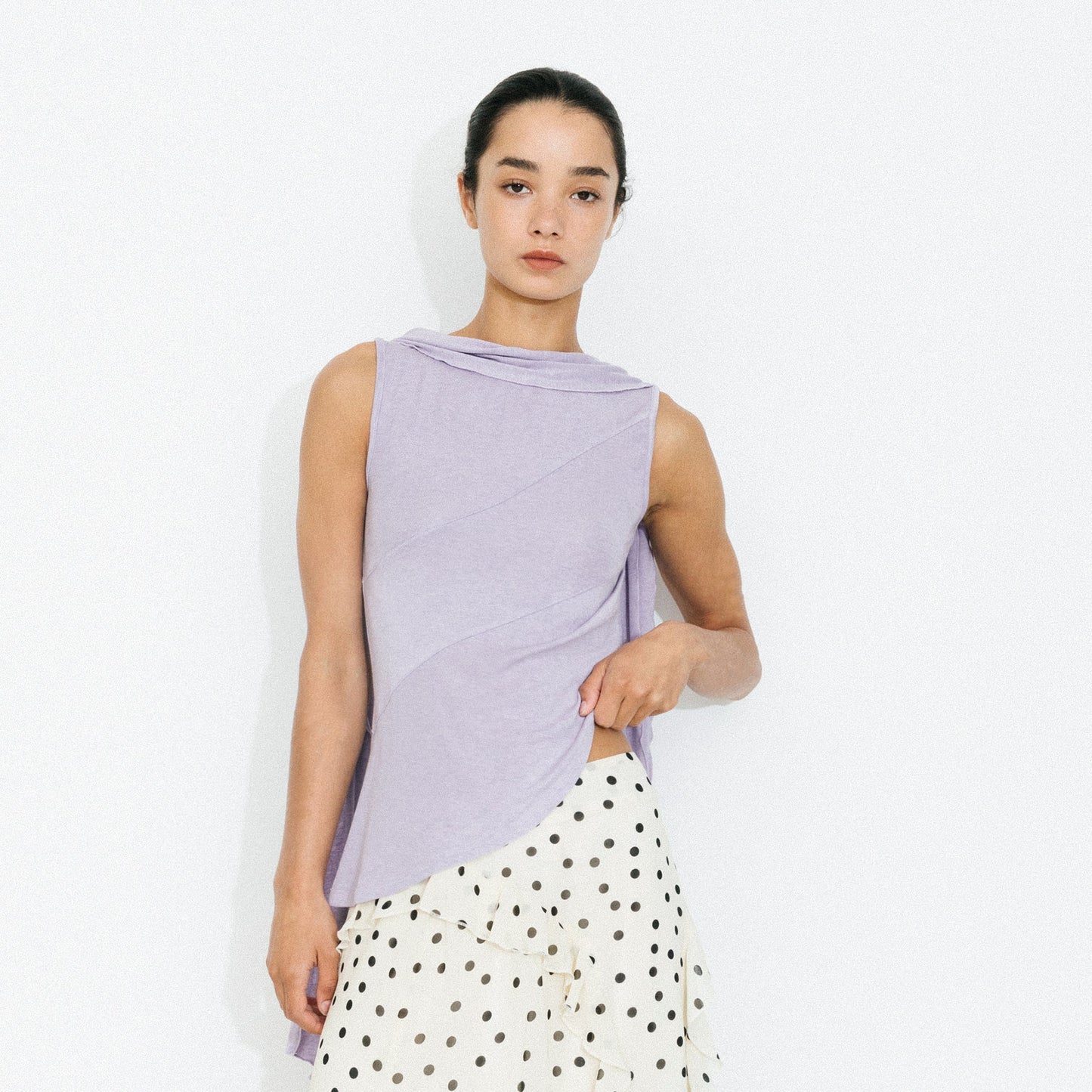 Asymmetrical Tie-Neck Flowy Sleeveless Top