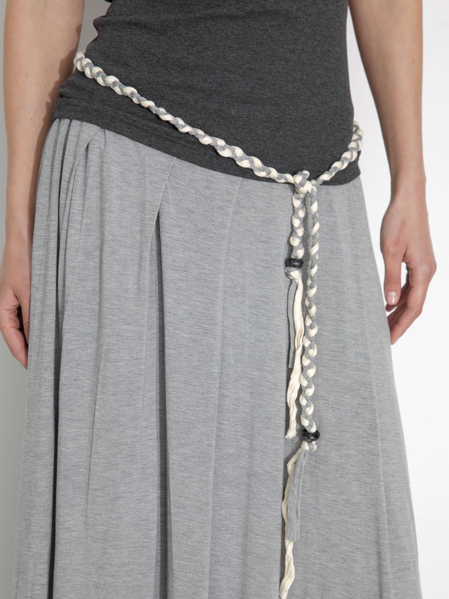 Pleated Hand-Braided High-Stretch Maxi Skirt
