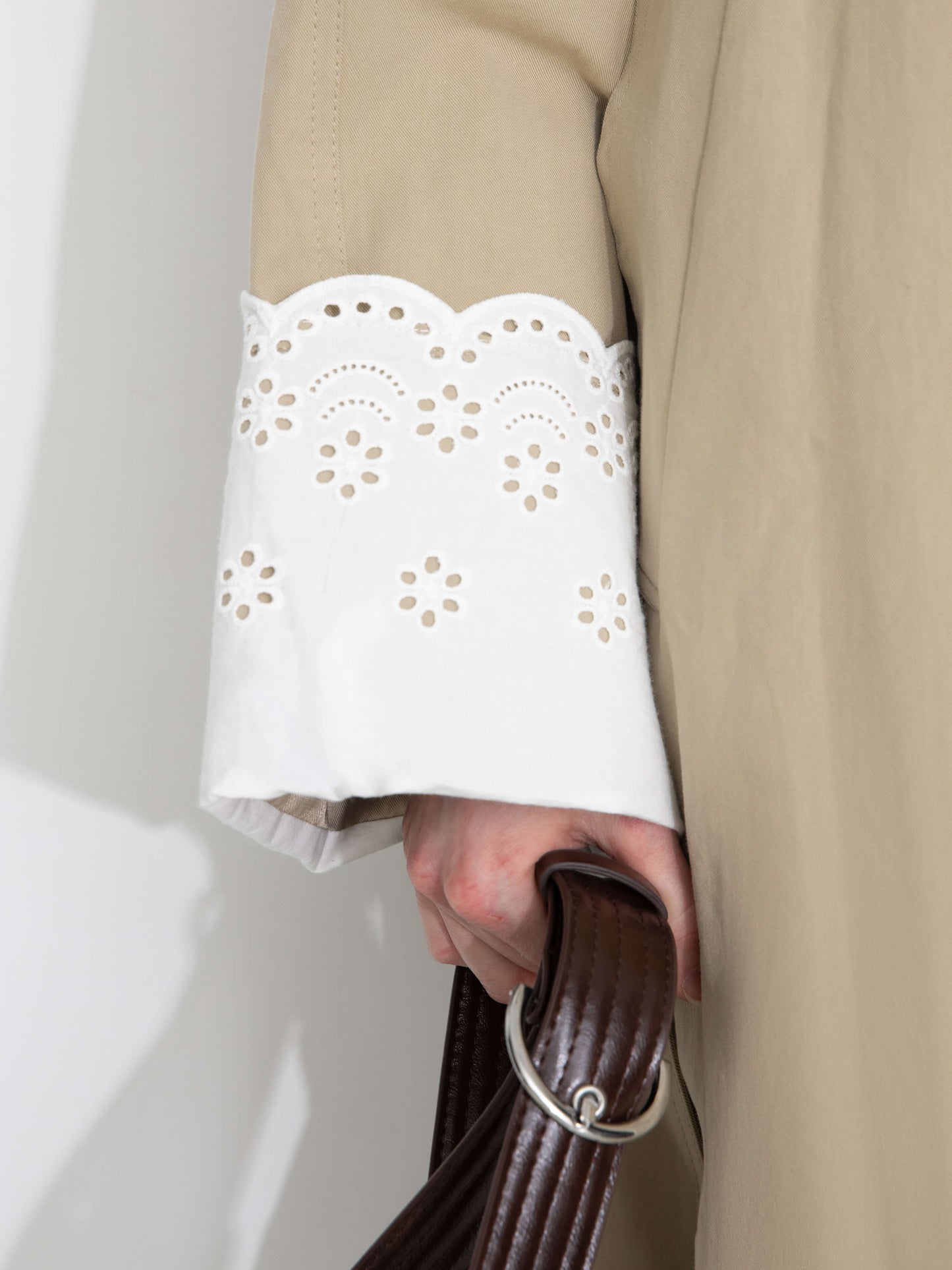 Oversized Thin Trench Coat with Lace Cuffs
