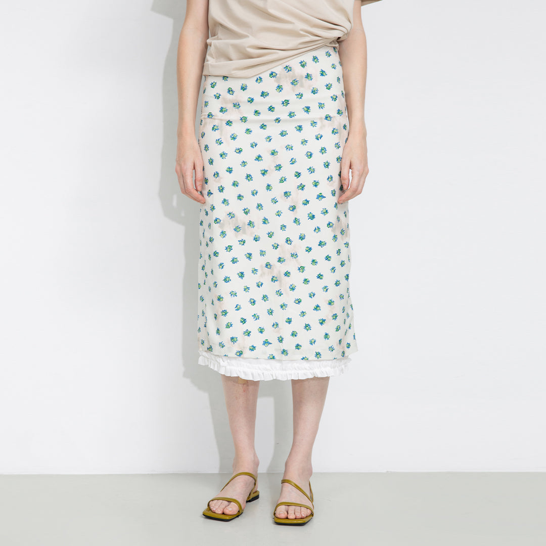 Lace Patchwork Floral Printed Skirt
