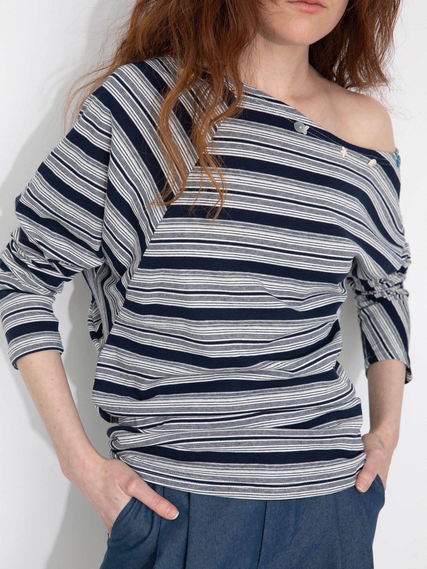 Off-Shoulder Striped Long-Sleeve Tee