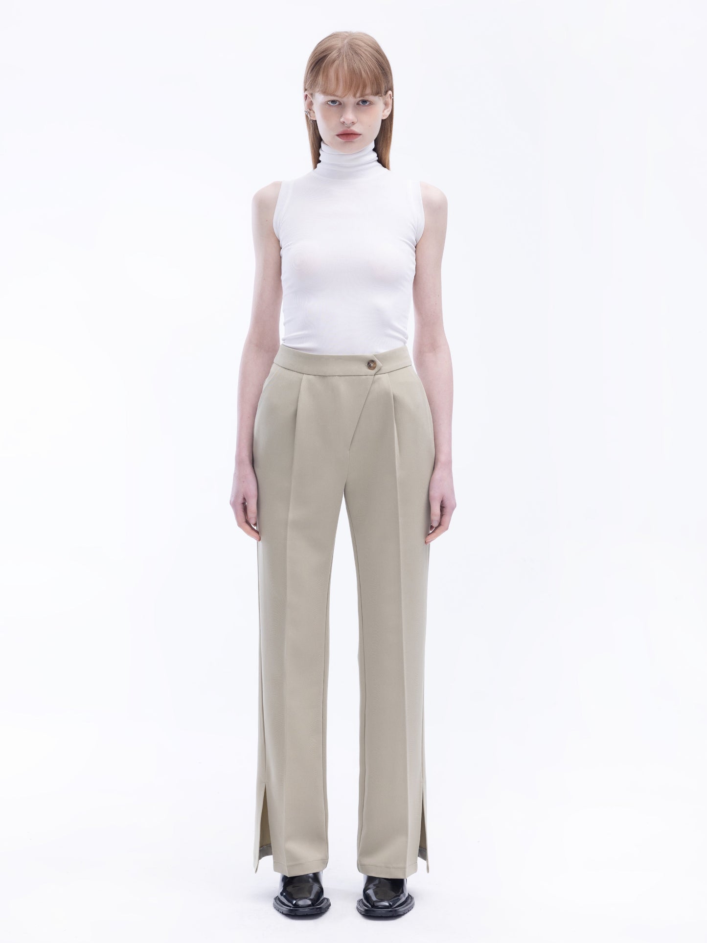 Asymmetric Slitted Tailored Trousers
