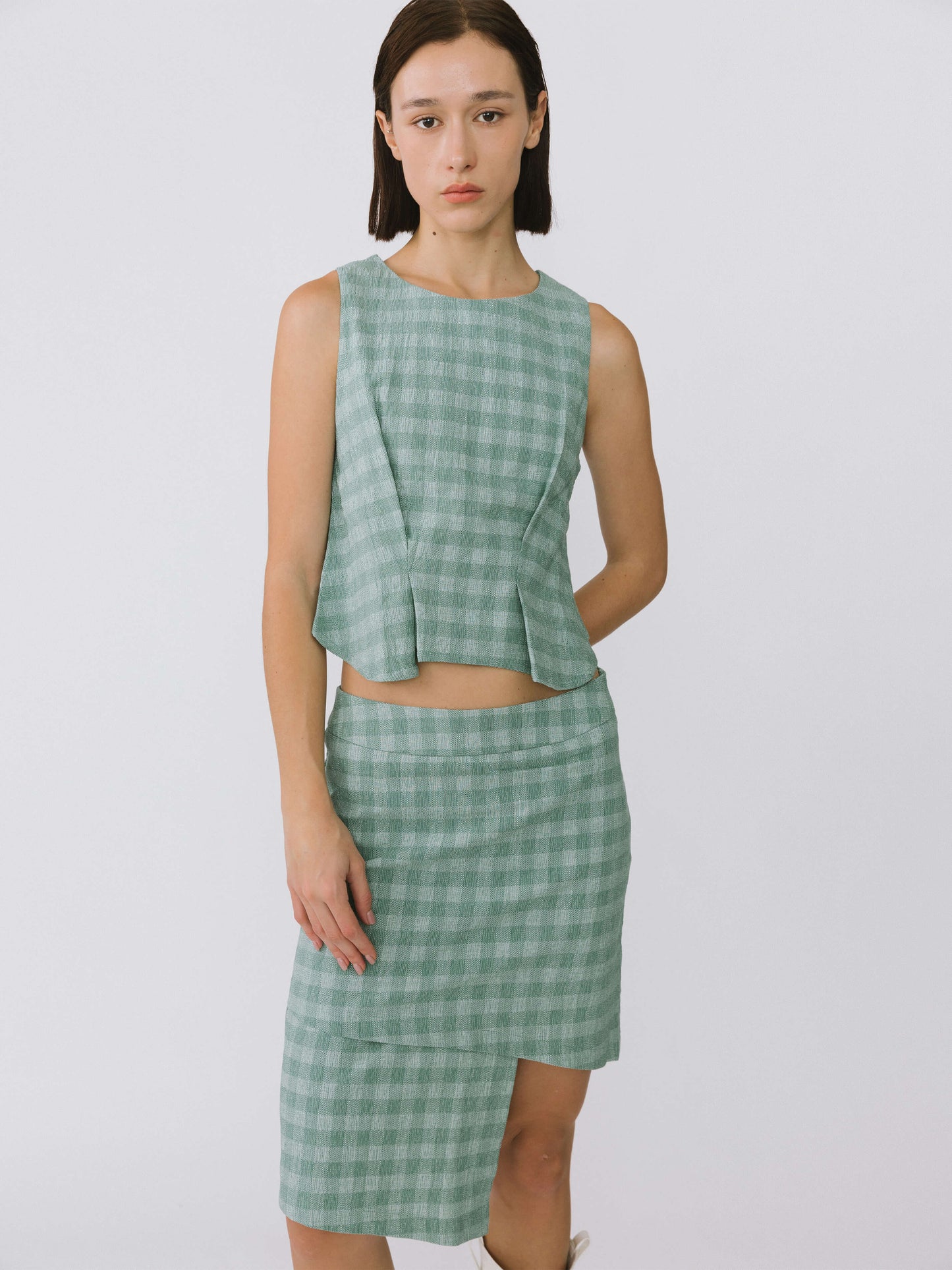 Plaid Asymmetric Vest and Skirt Suit