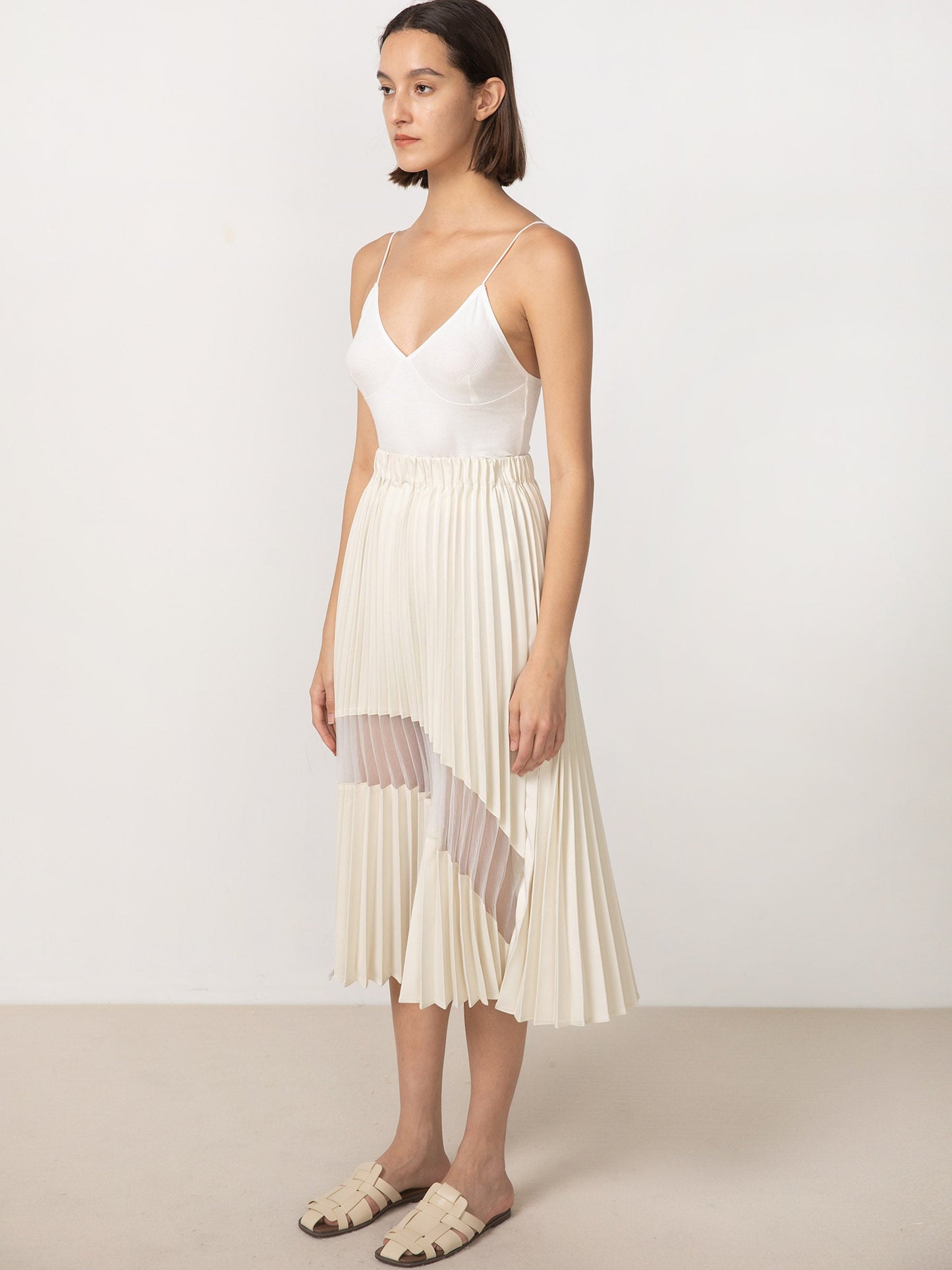CUBIC Women's Sheer Panel Pleated Midi Skirt