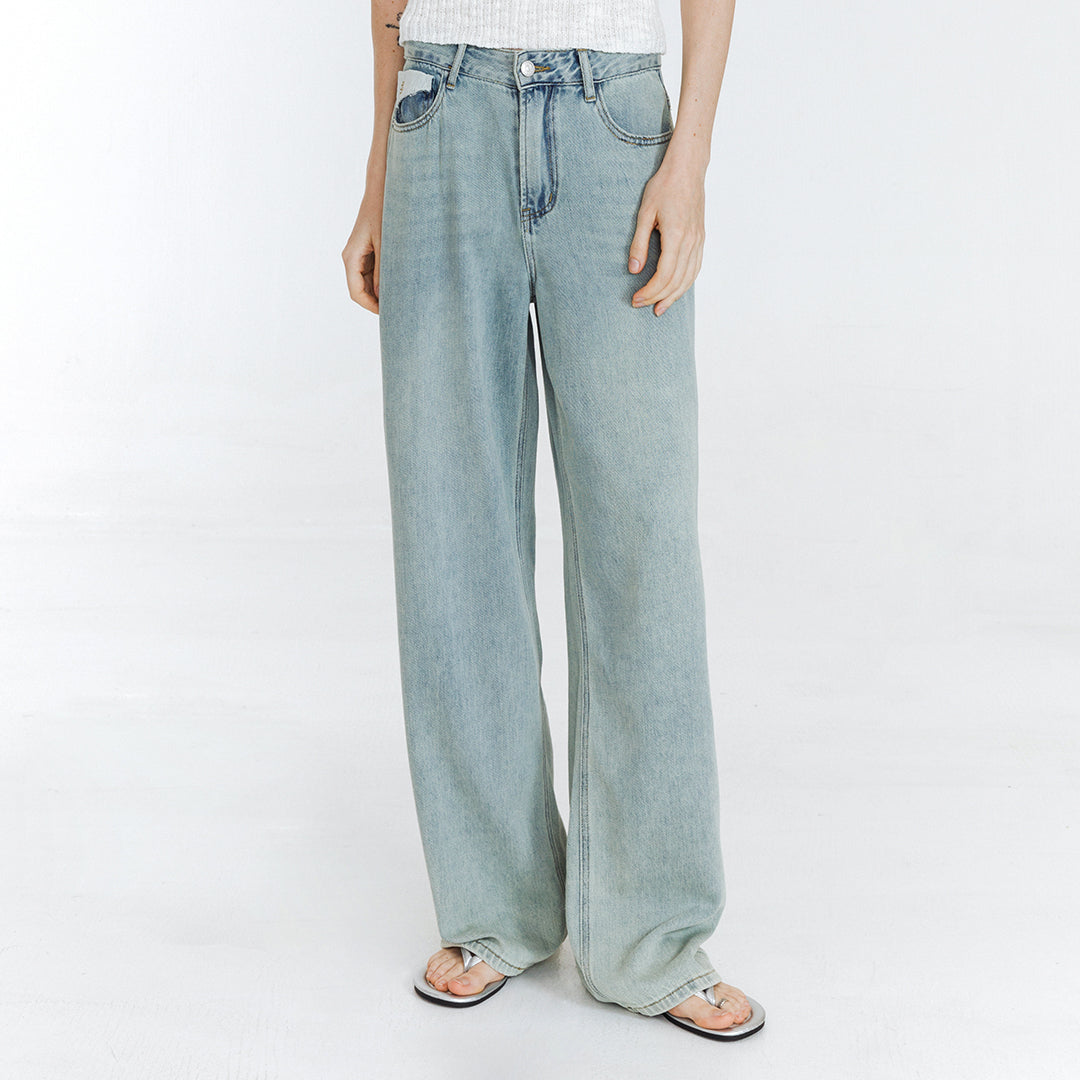 High Waist Loose Straight Washed Jeans