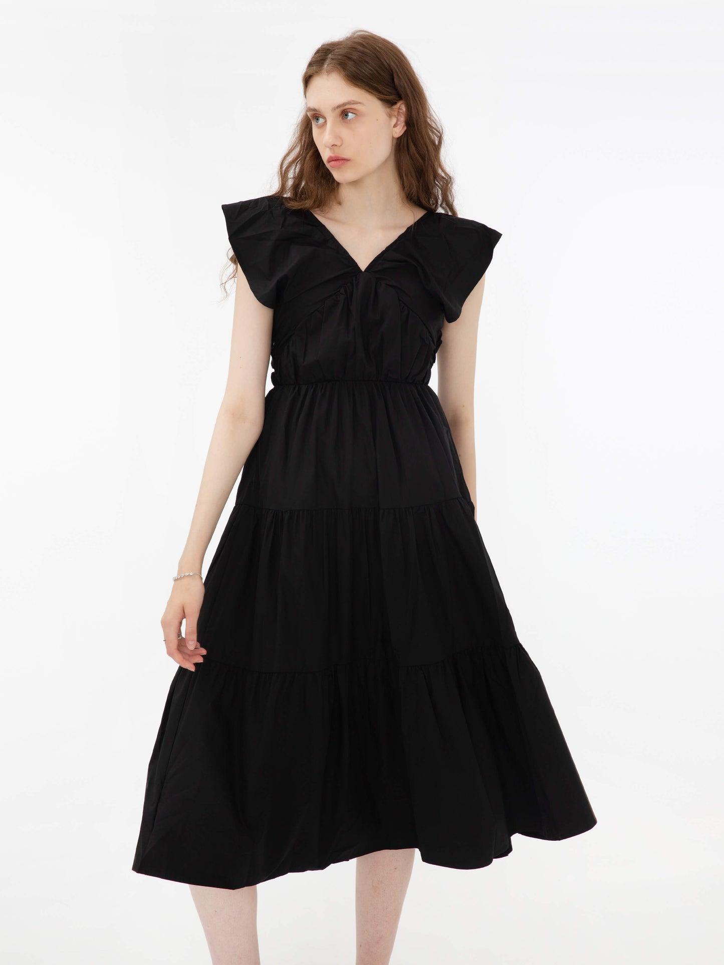 V-Neck Ruched Tiered Dress