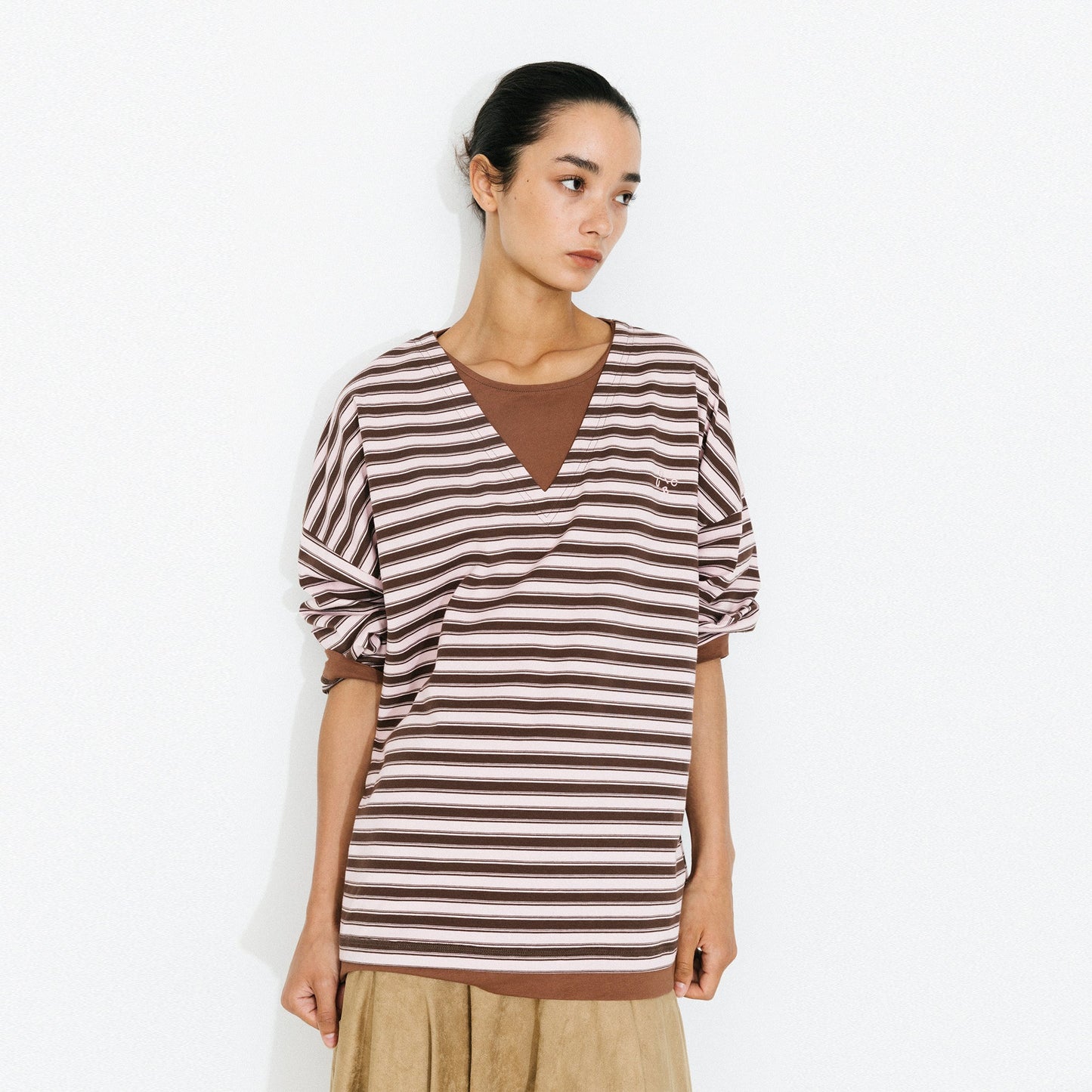 Contrast Stripe Oversized Long-Sleeve Top