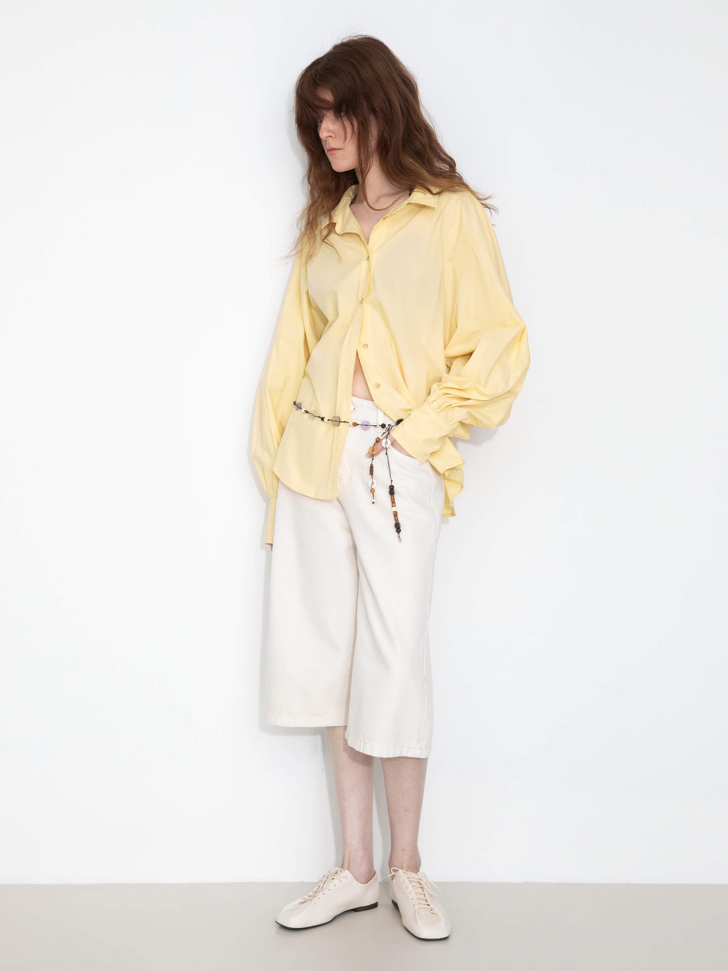 100% Cotton Oversized Balloon Sleeve Backless Tie Shirt