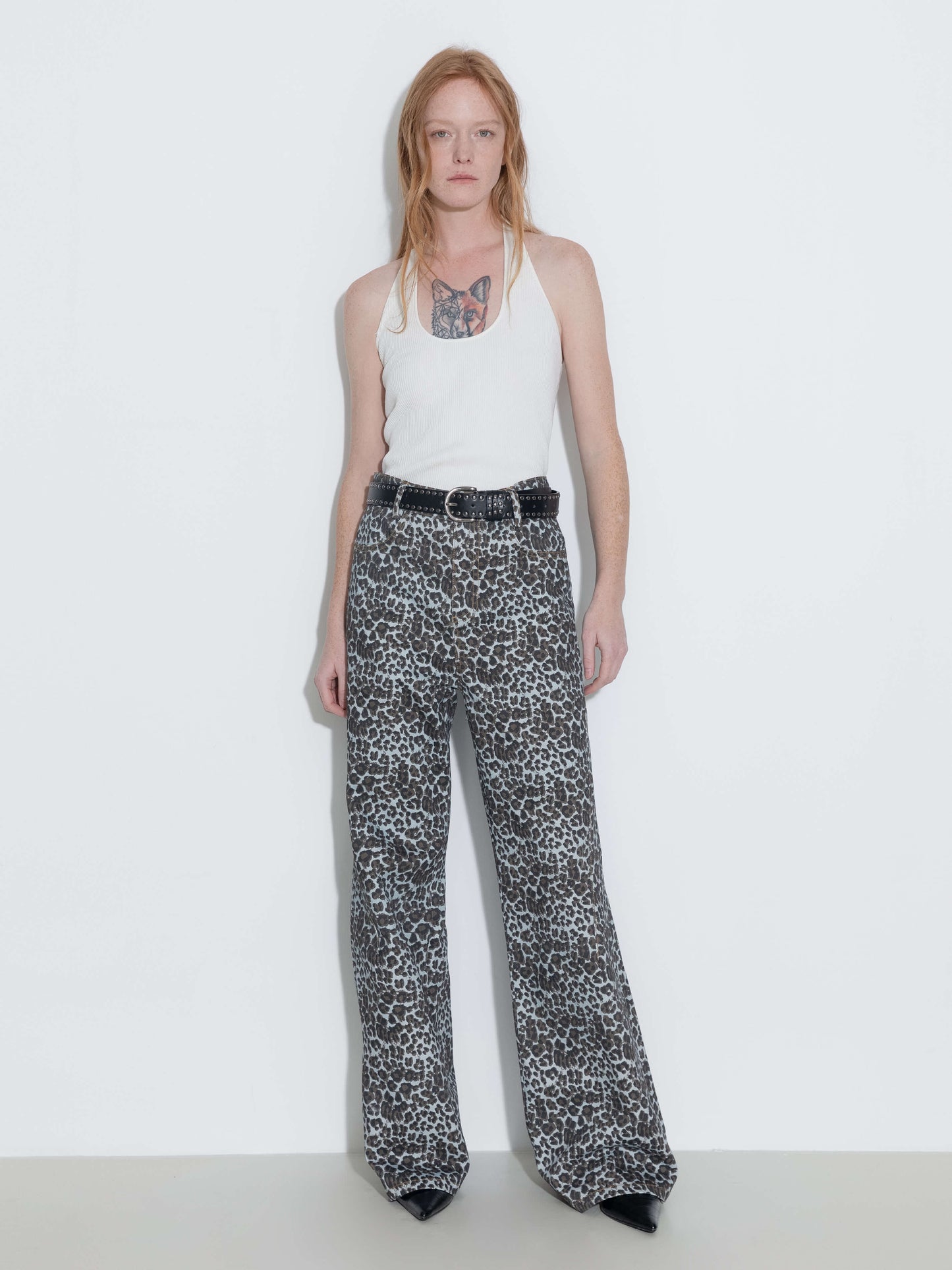 100% Cotton Leopard Print Flared Trousers