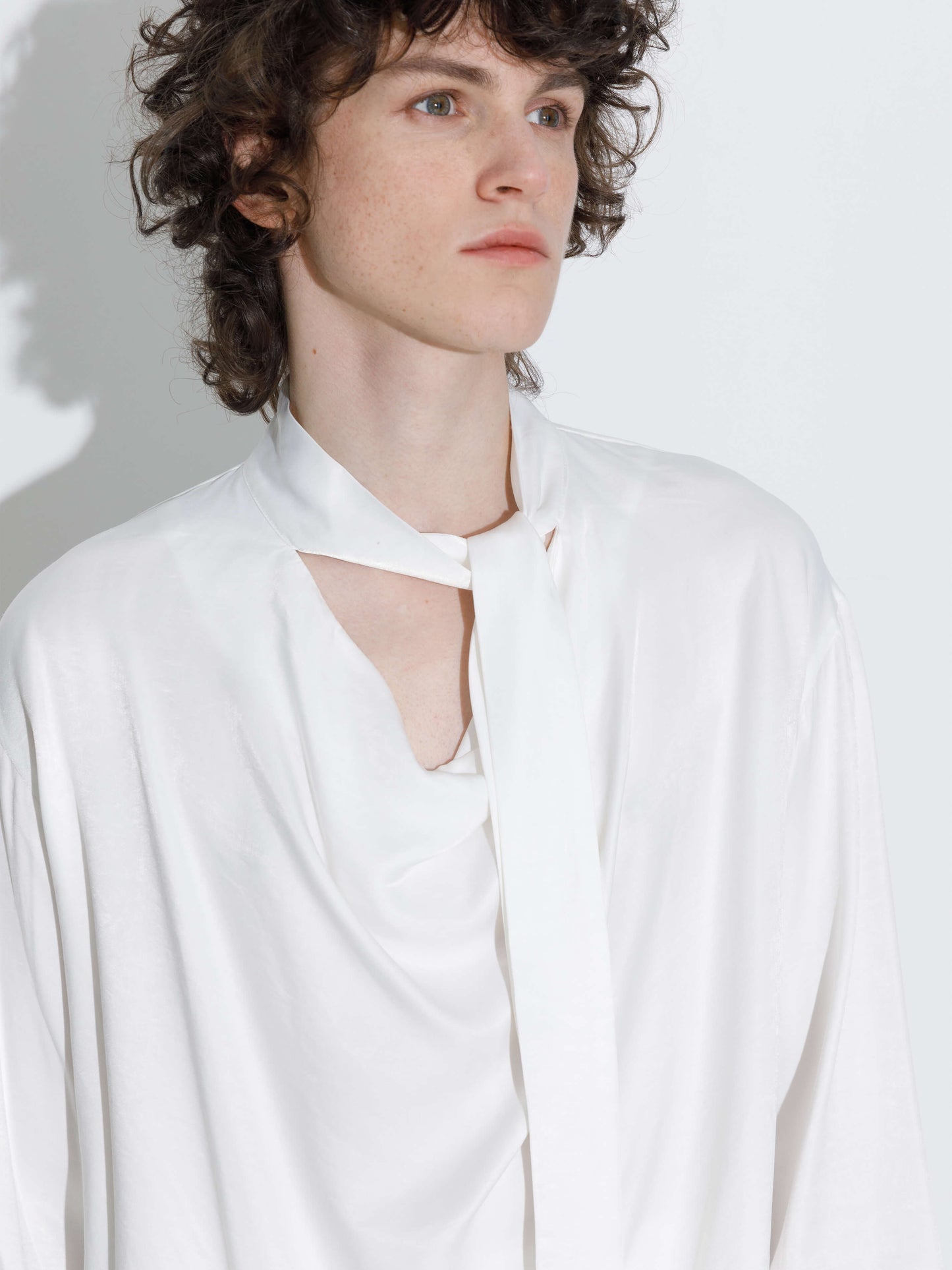 Oversize Satin Blouse with Tie