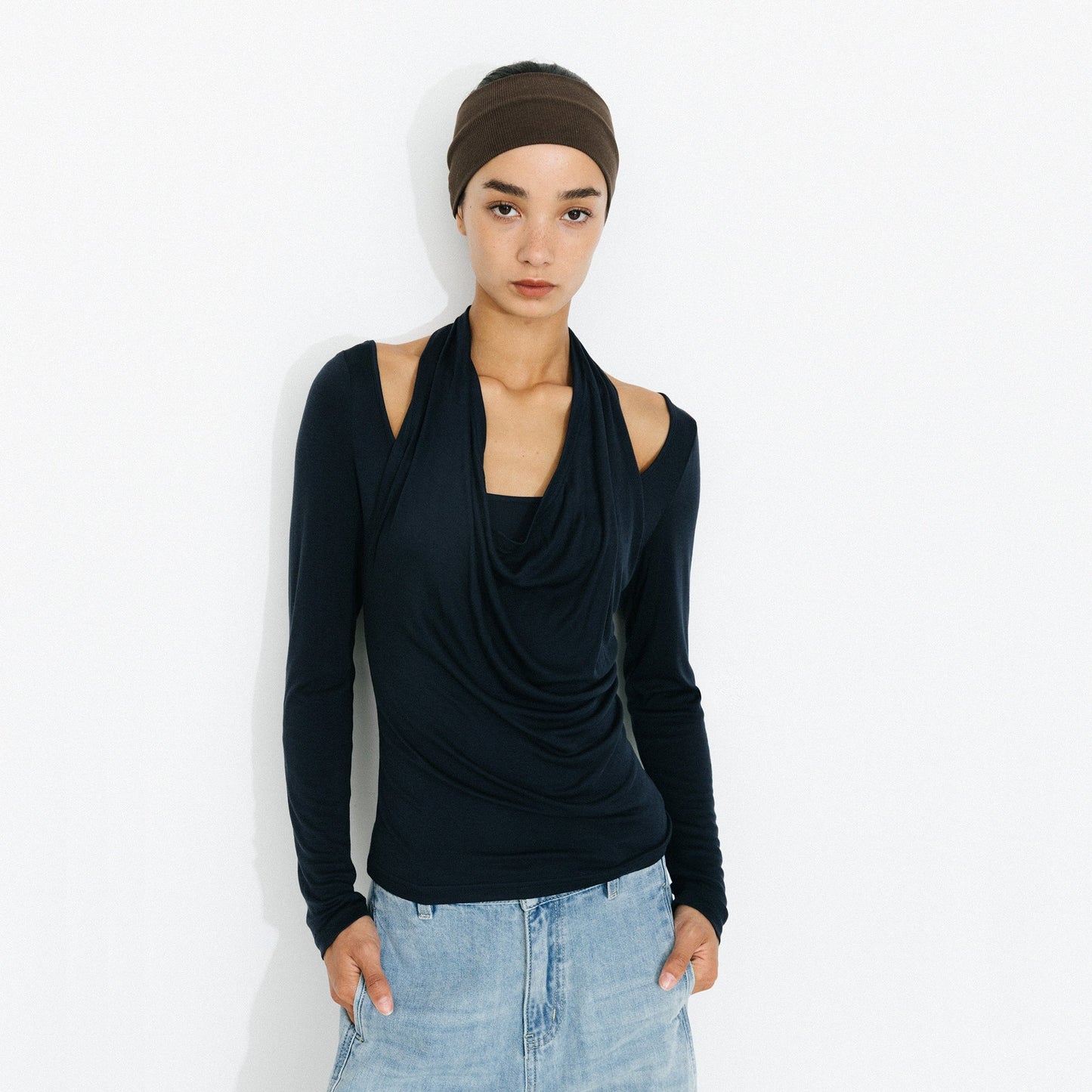 Halter V-Neck Long-Sleeve T-Shirt