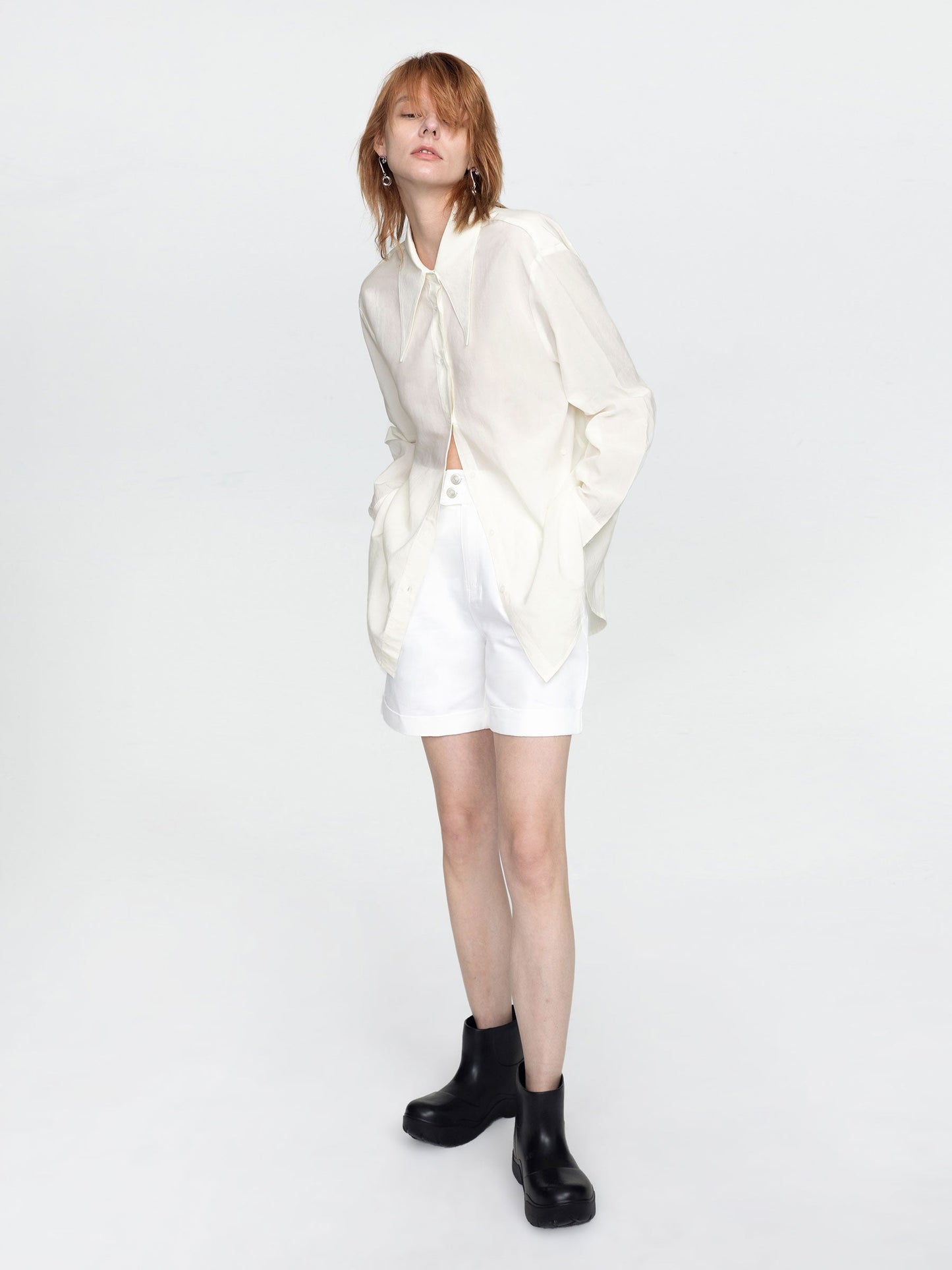 CUBIC Women's Long Collar Loose Fit Draped Shirt
