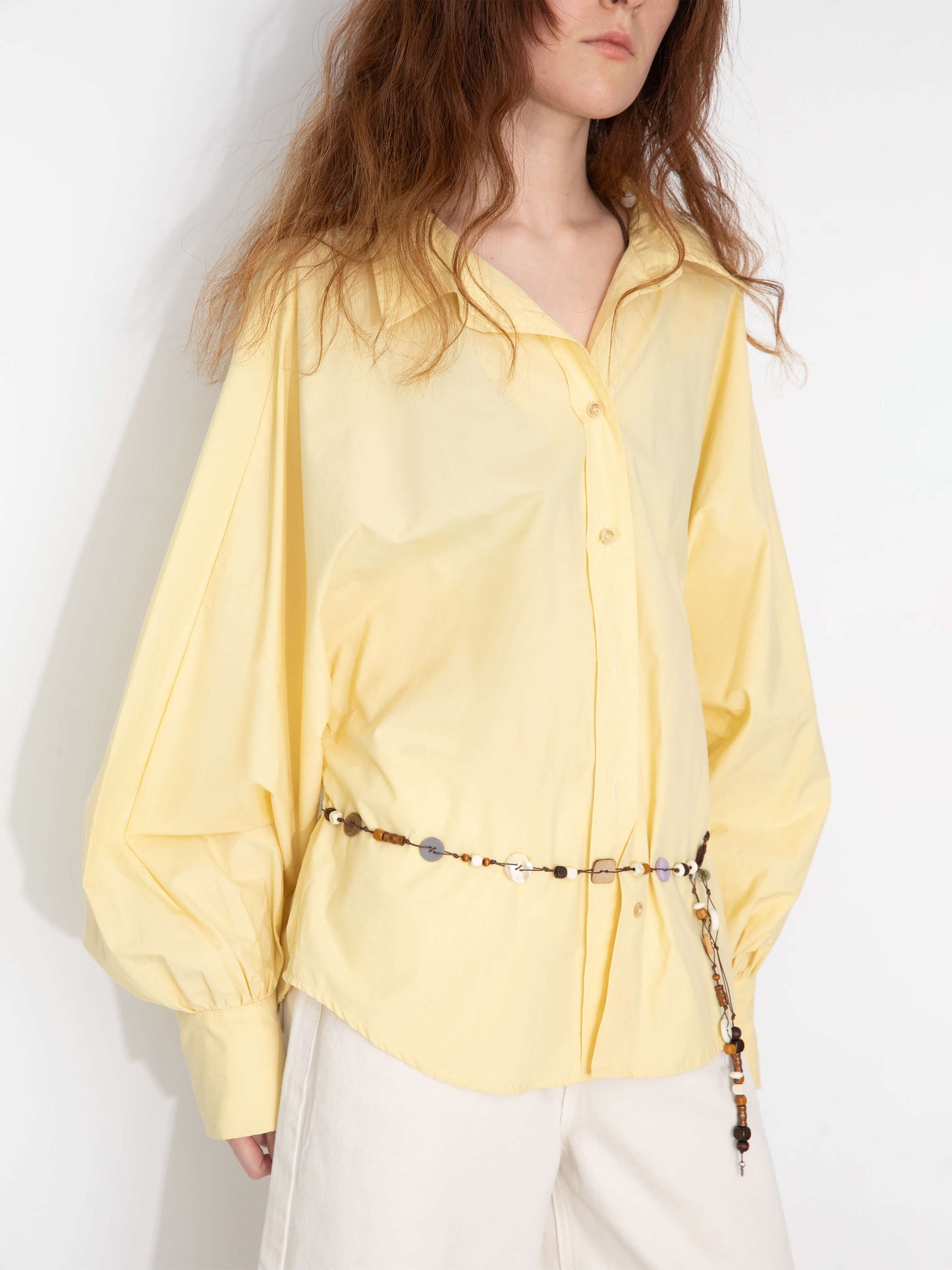 100% Cotton Oversized Balloon Sleeve Backless Tie Shirt