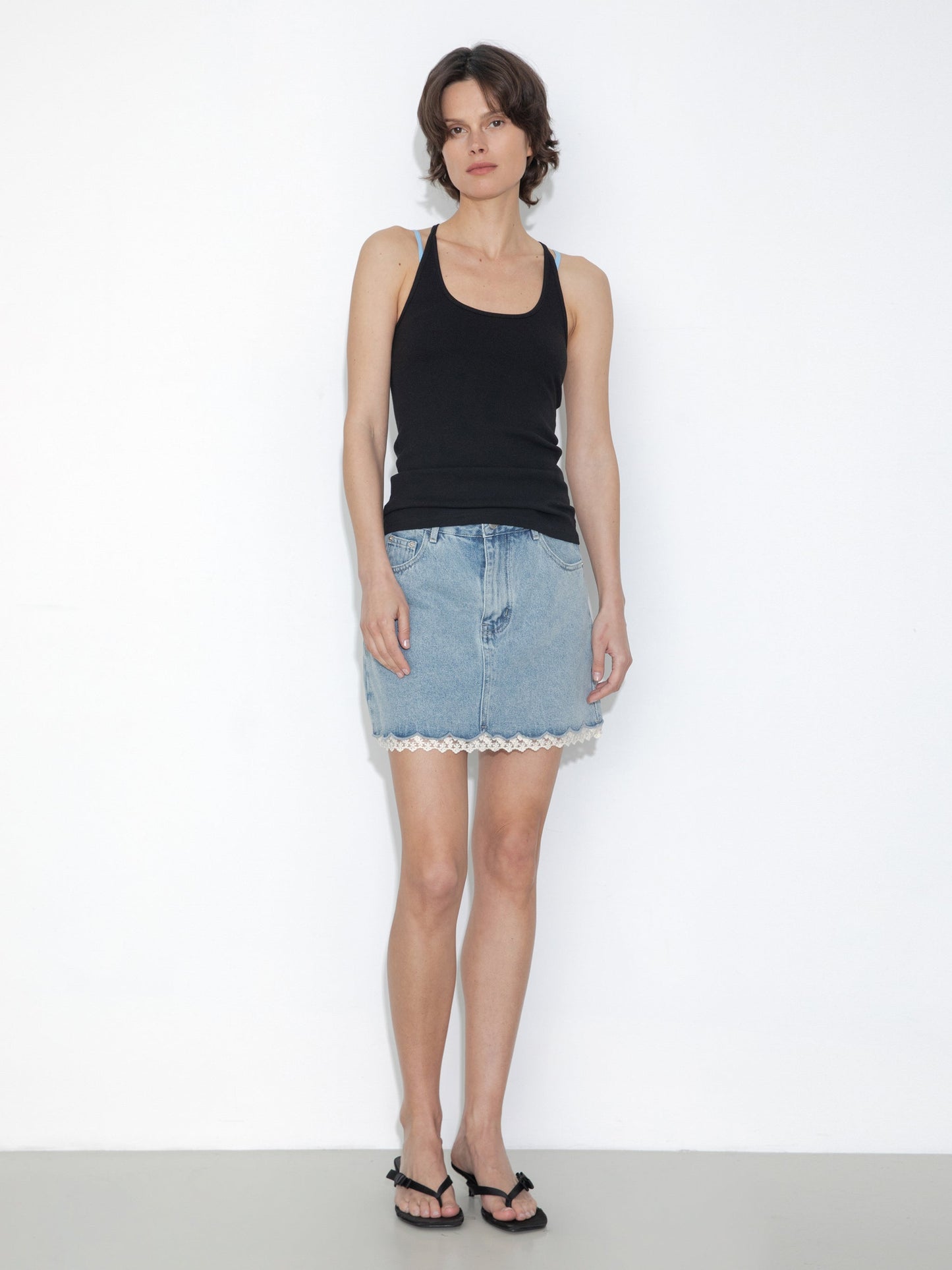 Lace Panelled Denim Skirt