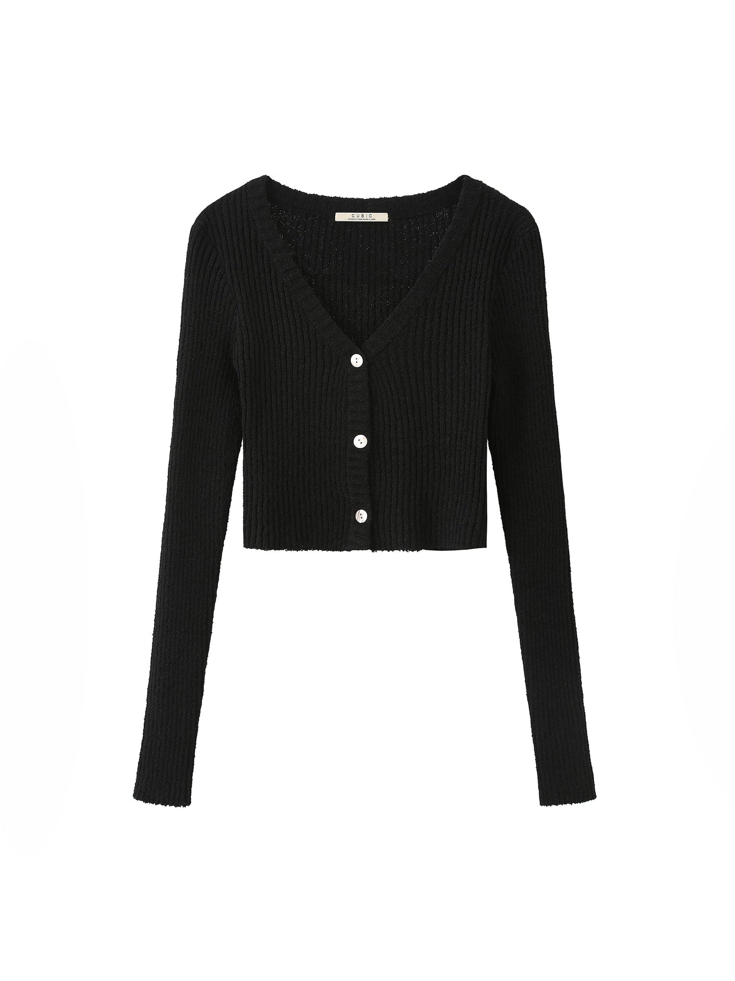 Cropped V-neck Rib Knit Cardigan