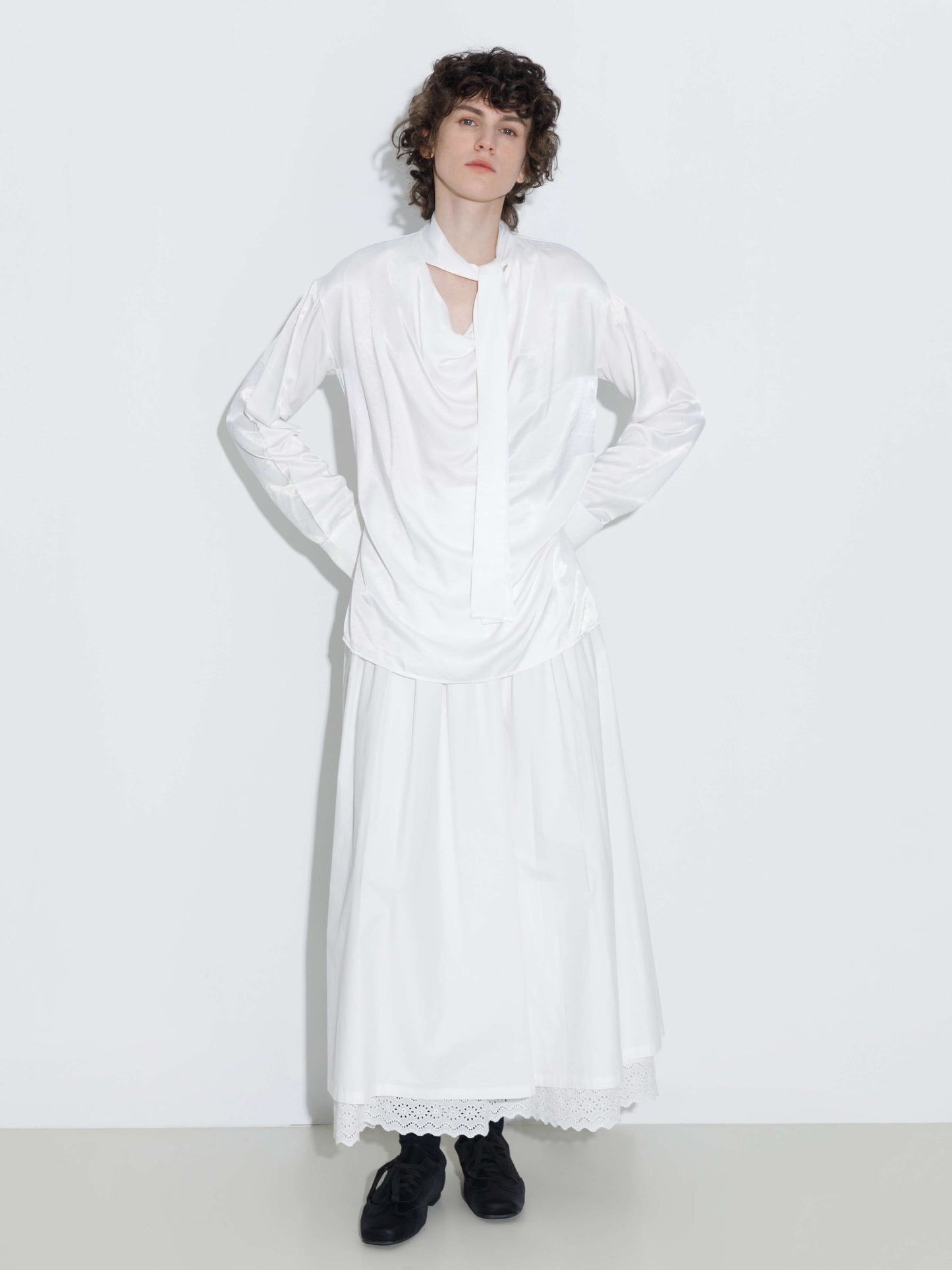 Oversize Satin Blouse with Tie