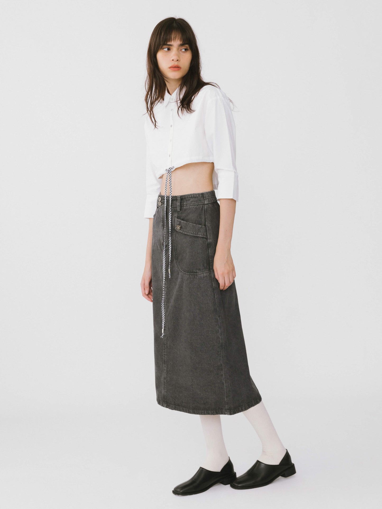 Extra Cropped Shirt with Drawstring Waist
