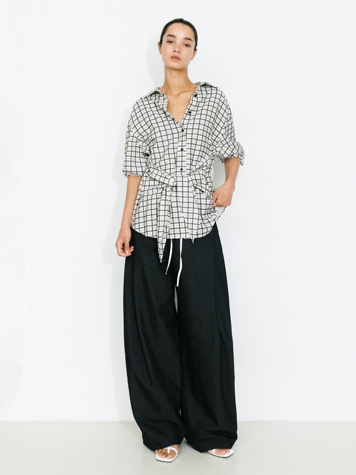 Oversized Checkered Shirt with Detachable Belt