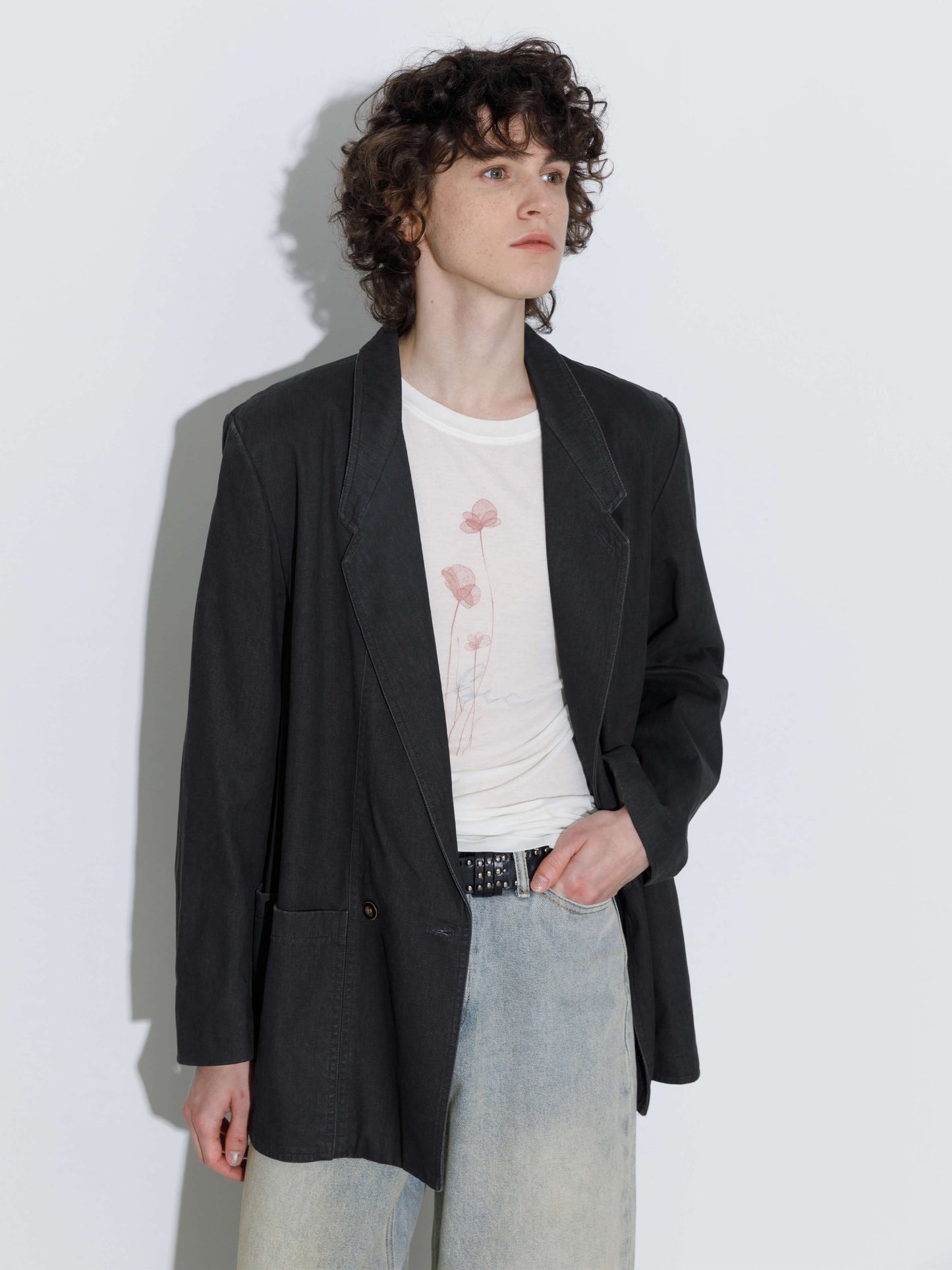 ONE BY CUBIC Black Tailored Double Breasted 100% Cotton Jacket