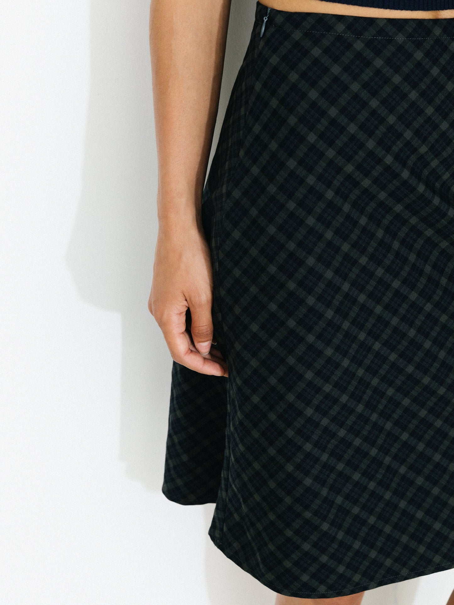 Straight-Cut Check Skirt