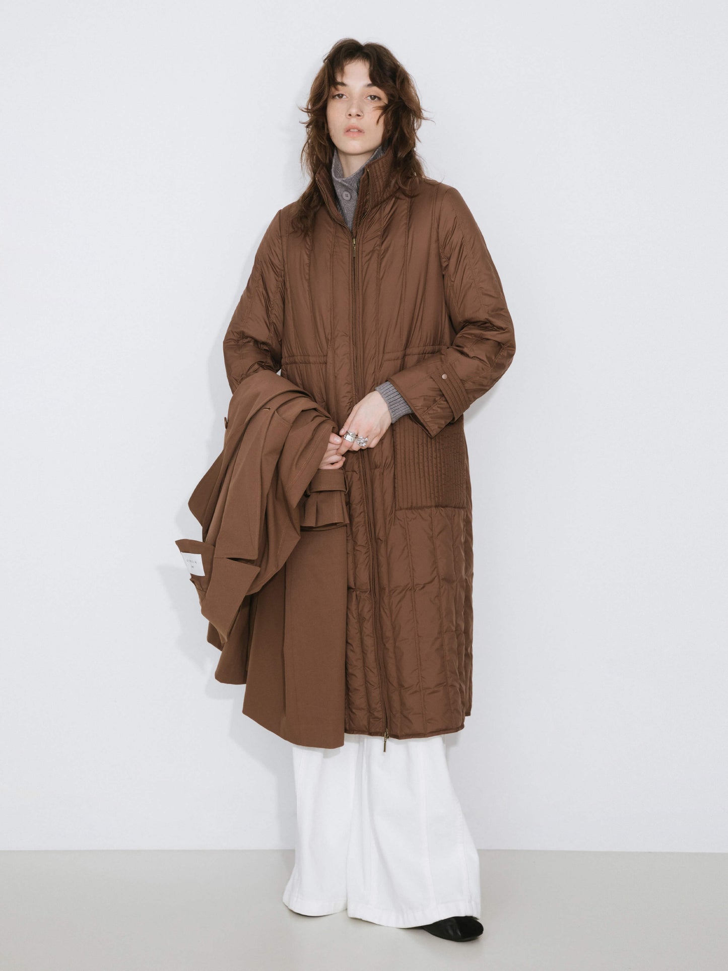 ONE BY CUBIC Double-Layer Long Trench Coat Style Down Coat