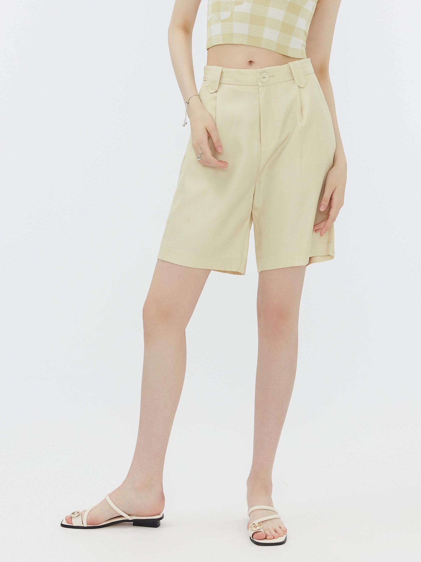 Light Yellow Tailored Bermuda Shorts