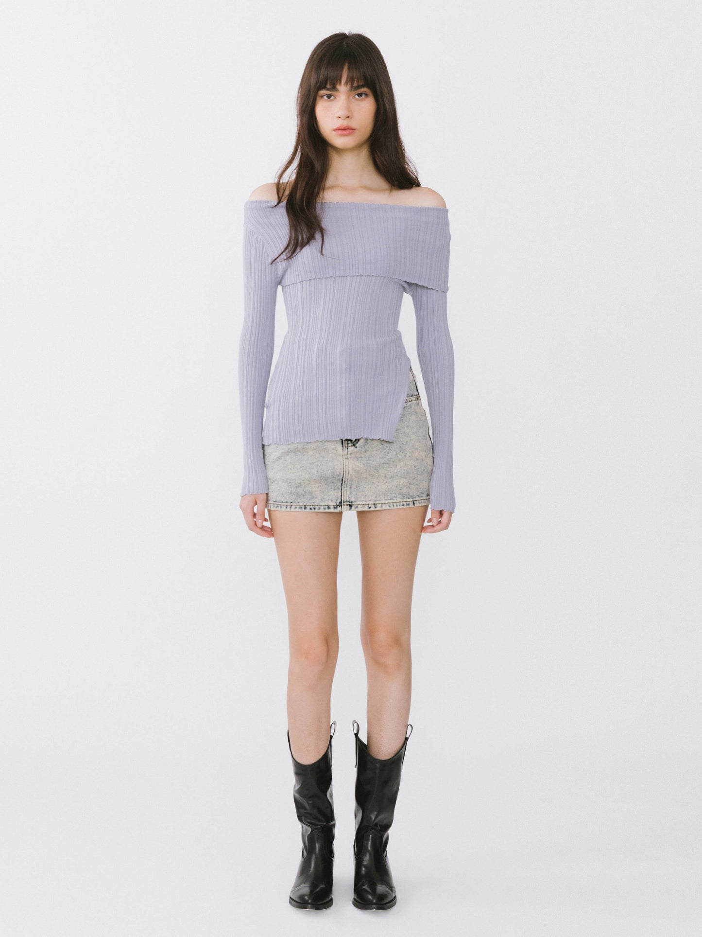 Off-Shoulder Long Sleeve Fitted Top