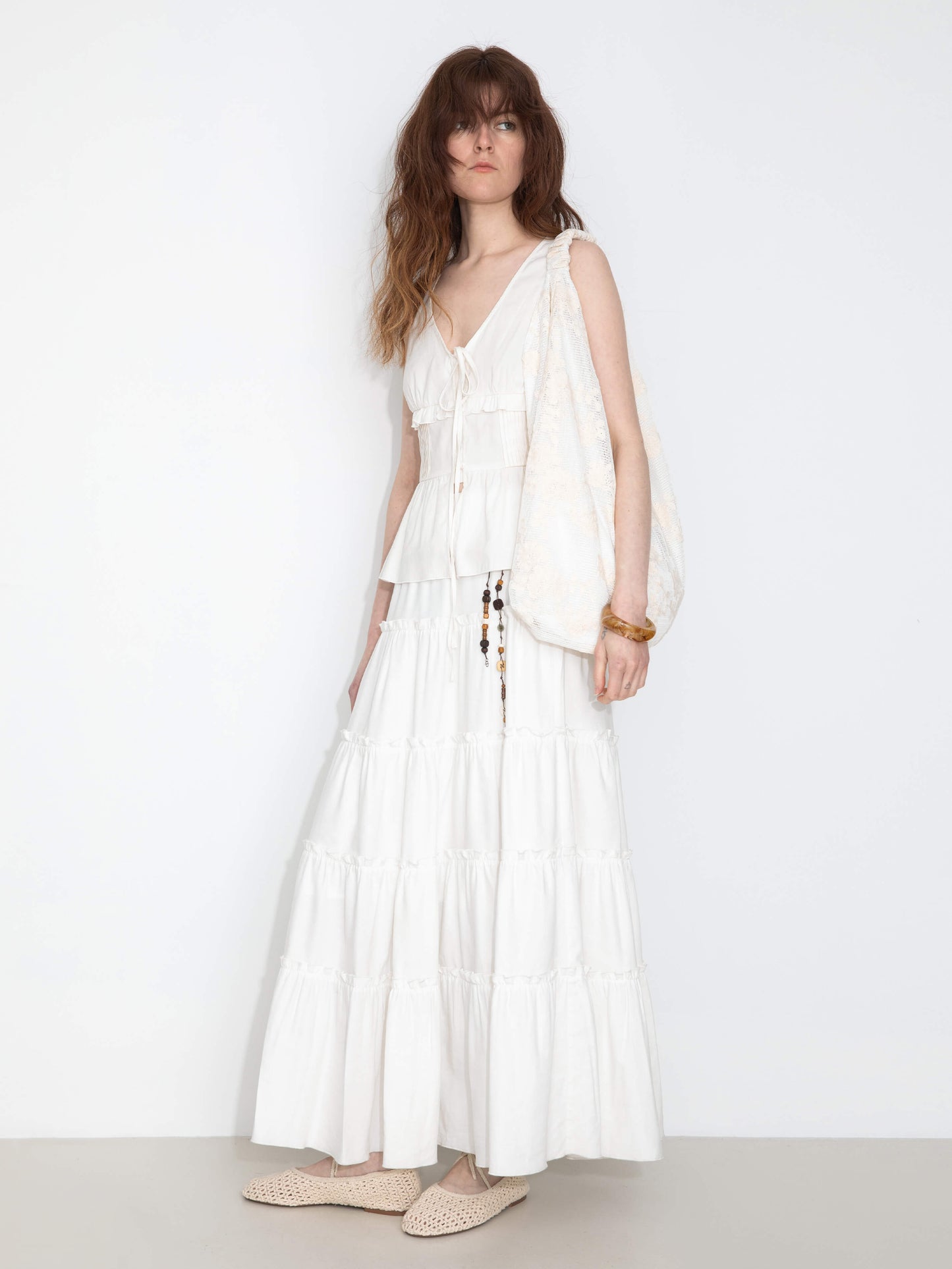 V-Neck Ruffle Trim Tie-Front Sleeveless Top