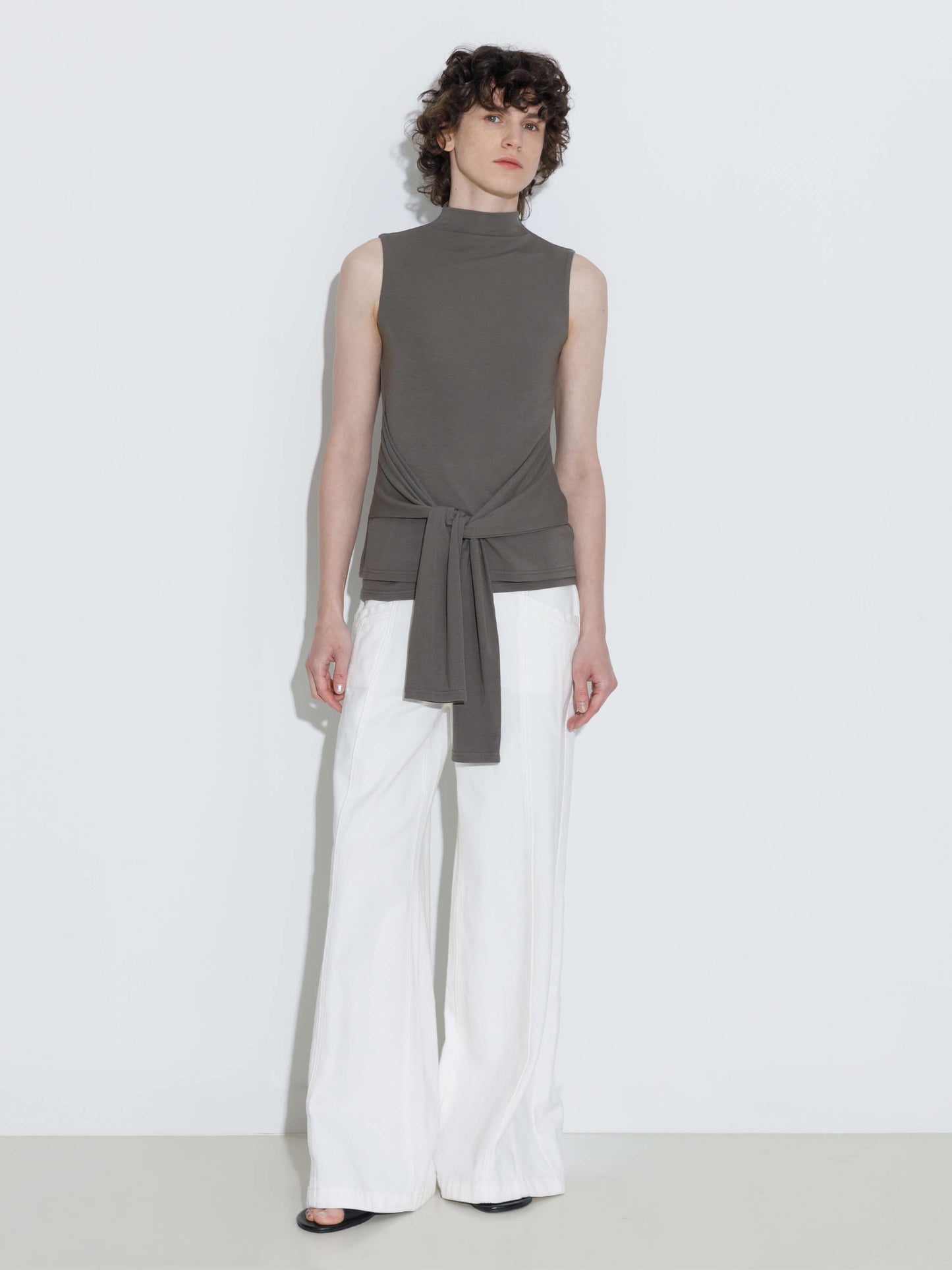 Tie-Detail Sleeveless Mock Neck Top