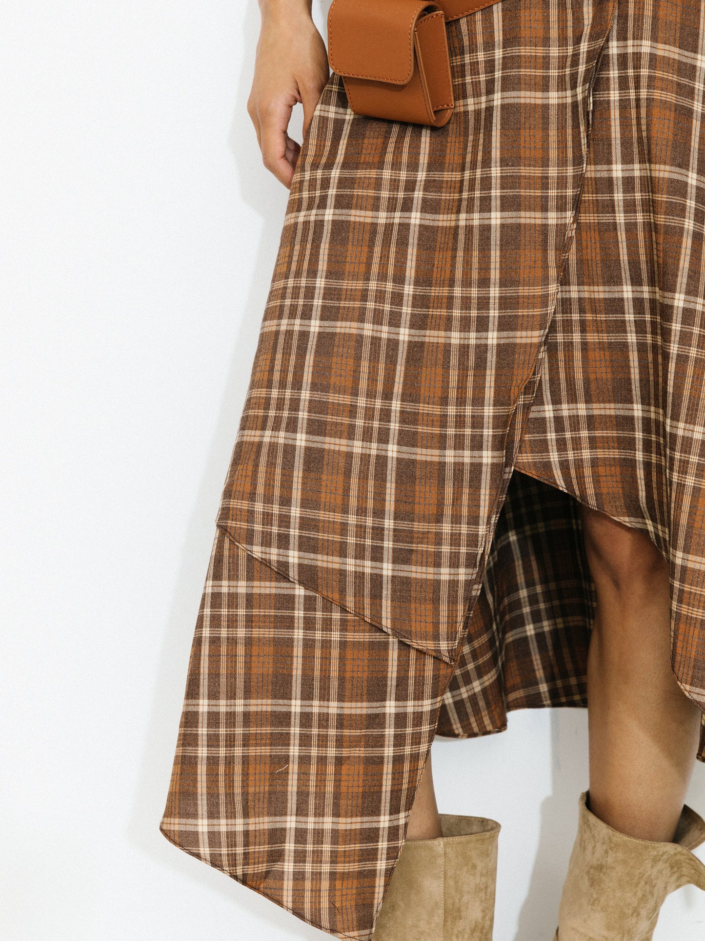 Checkered A-Line Cami Dress with Asymmetrical Hem