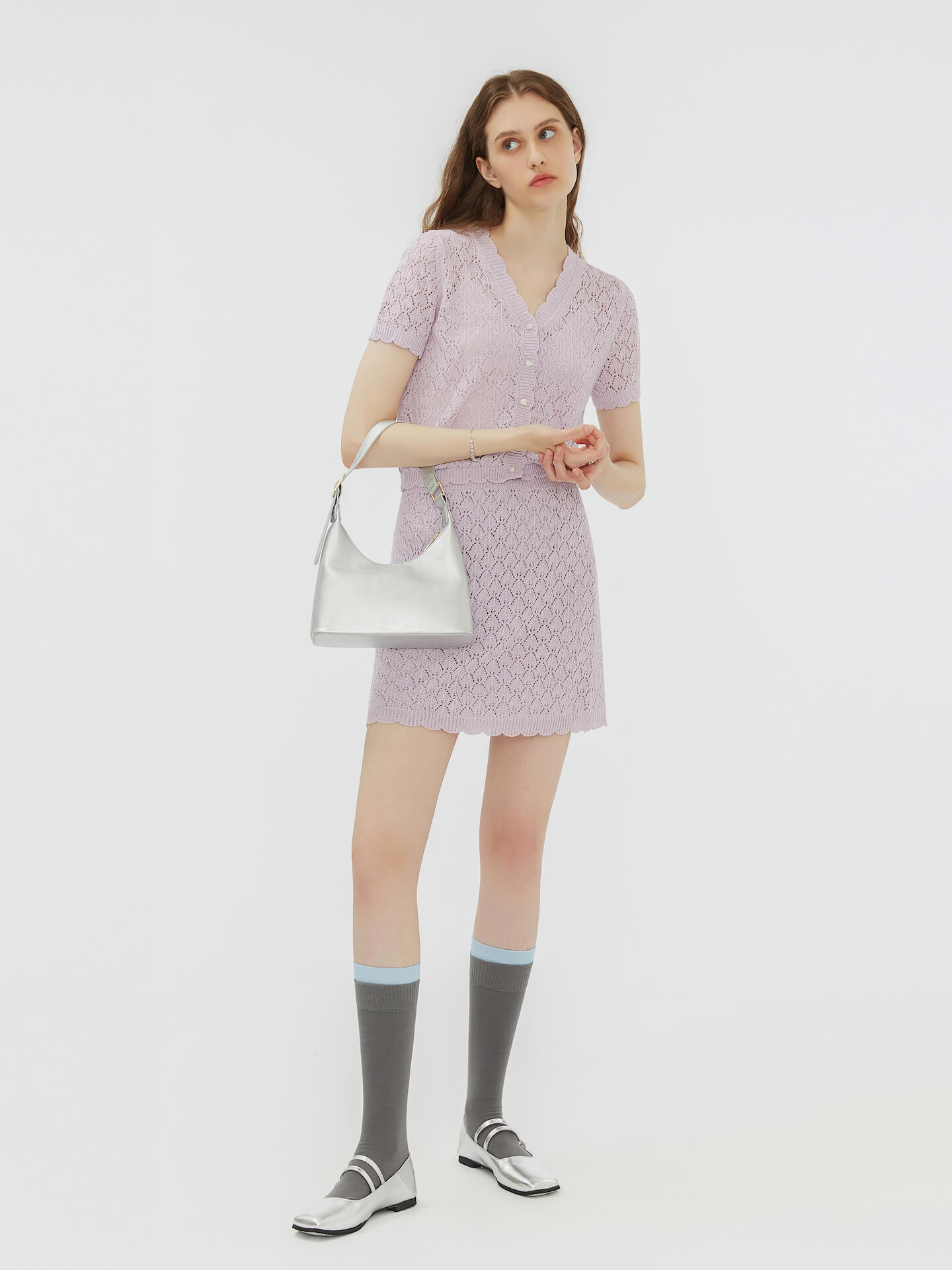 Thin Lace Knit Cardigan and Mini Skirt Set