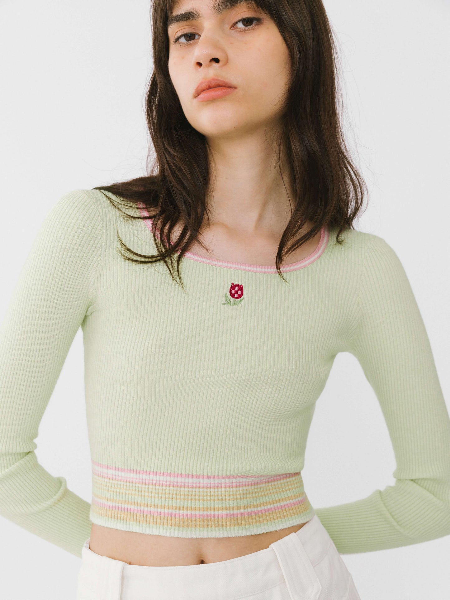 Boat Neck Long Sleeve Knit Top