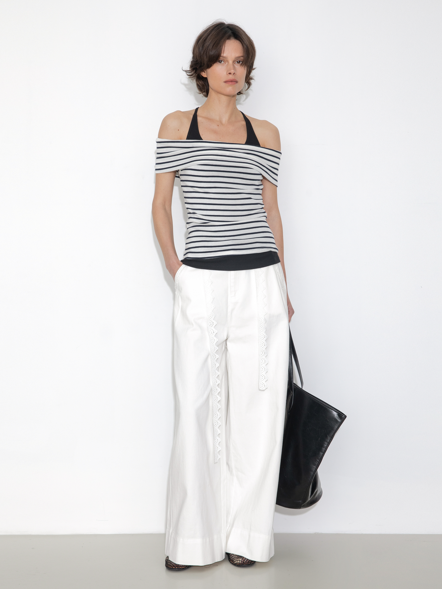 Striped Off-Shoulder Short-Sleeve Top